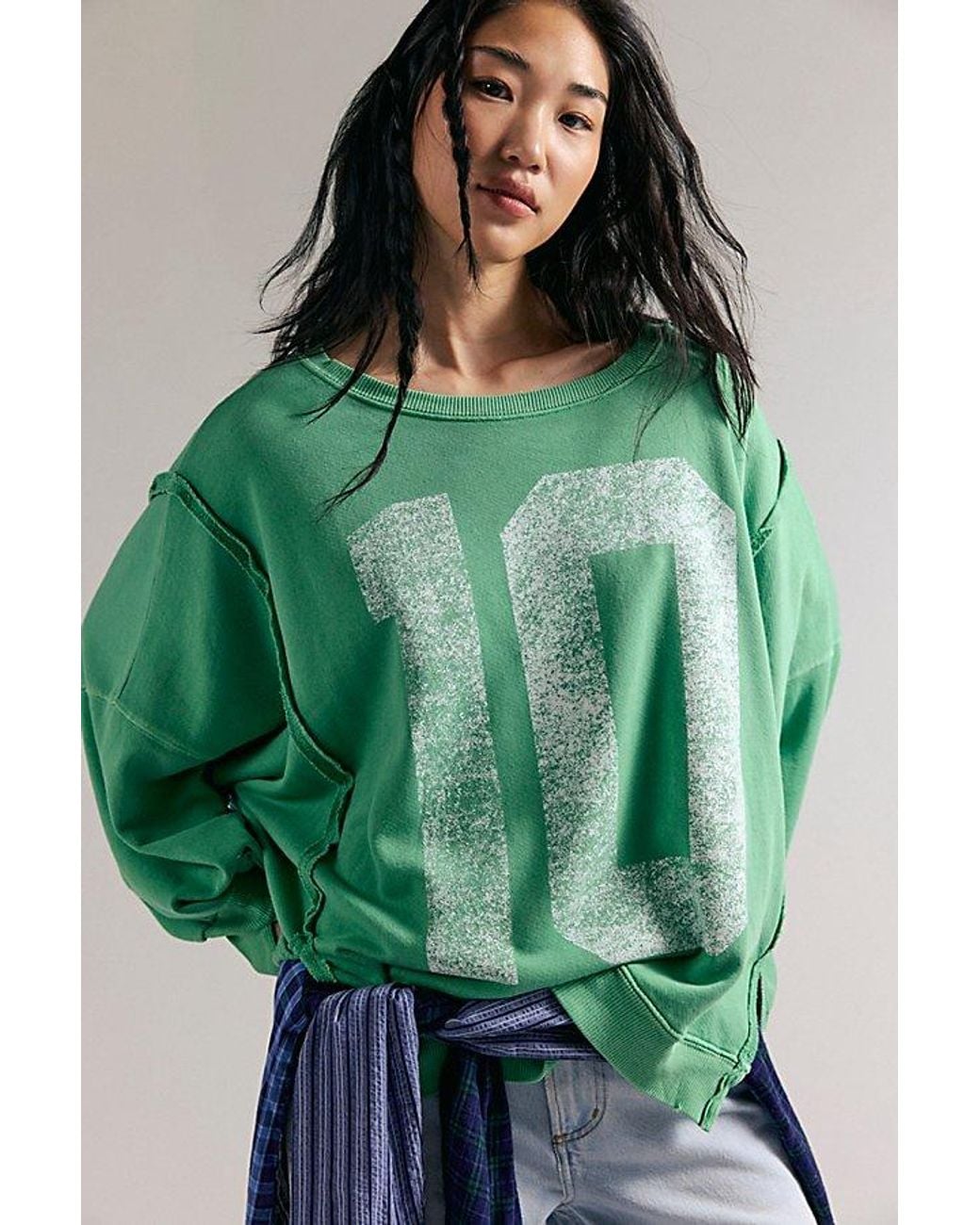 Free People Green Graphic Camden Pullover