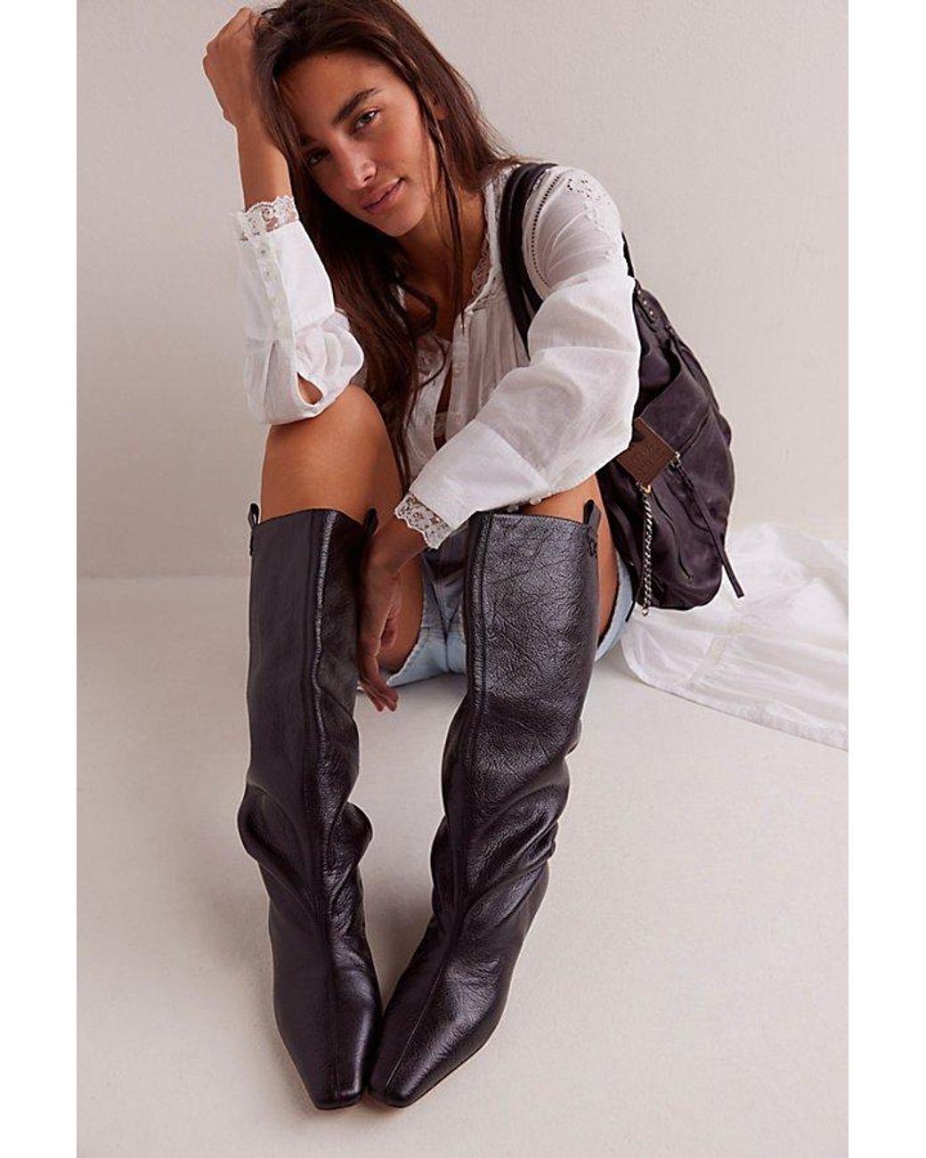 Free People Emerson Equestrian Boots in Black | Lyst