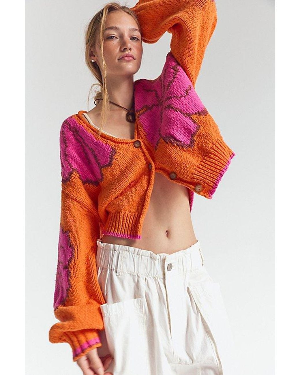 Free People Red Sunny Patterned Cardi