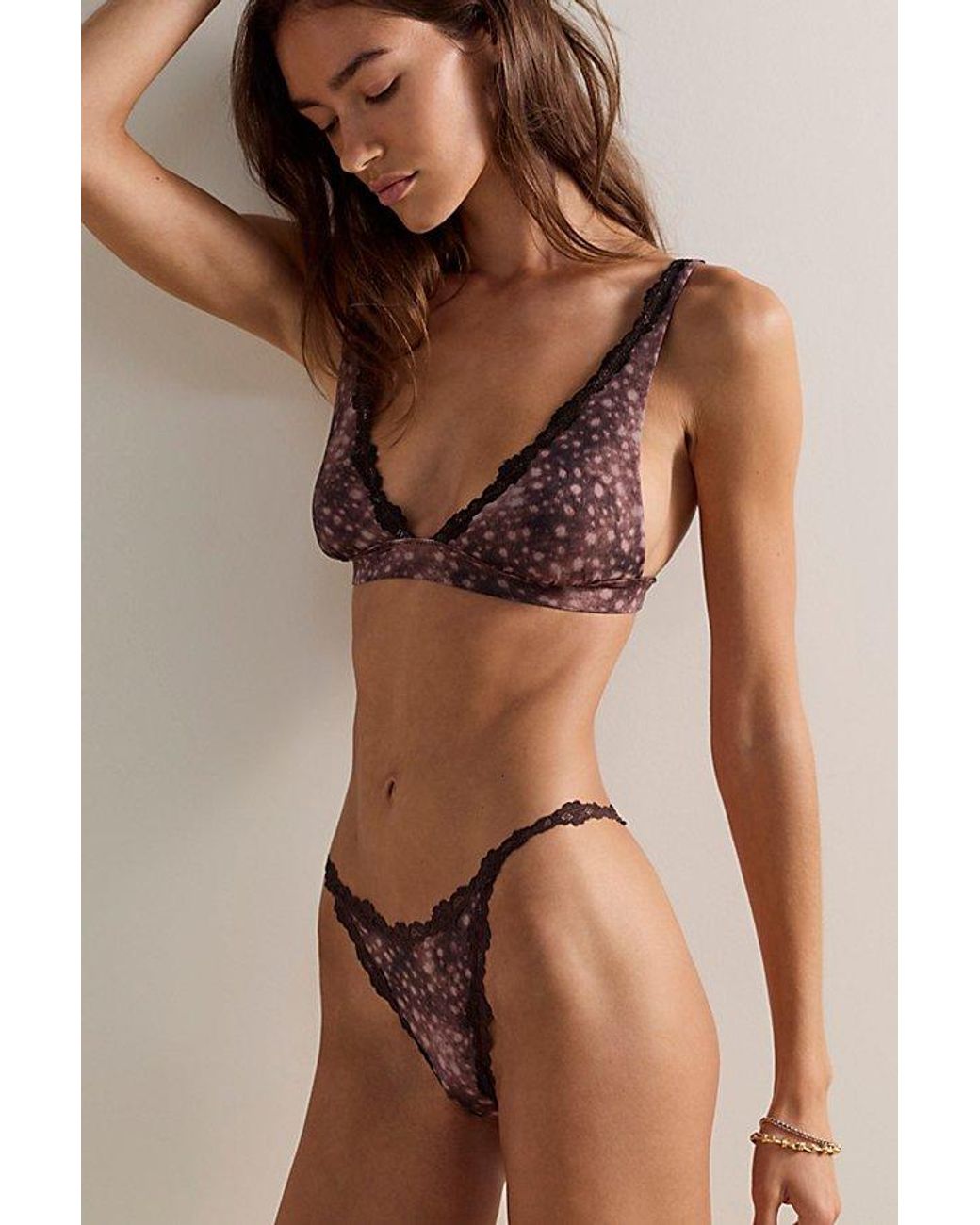 Intimately By Free People Brown Charlie Lace Microfiber Printed Plunge Bralette By