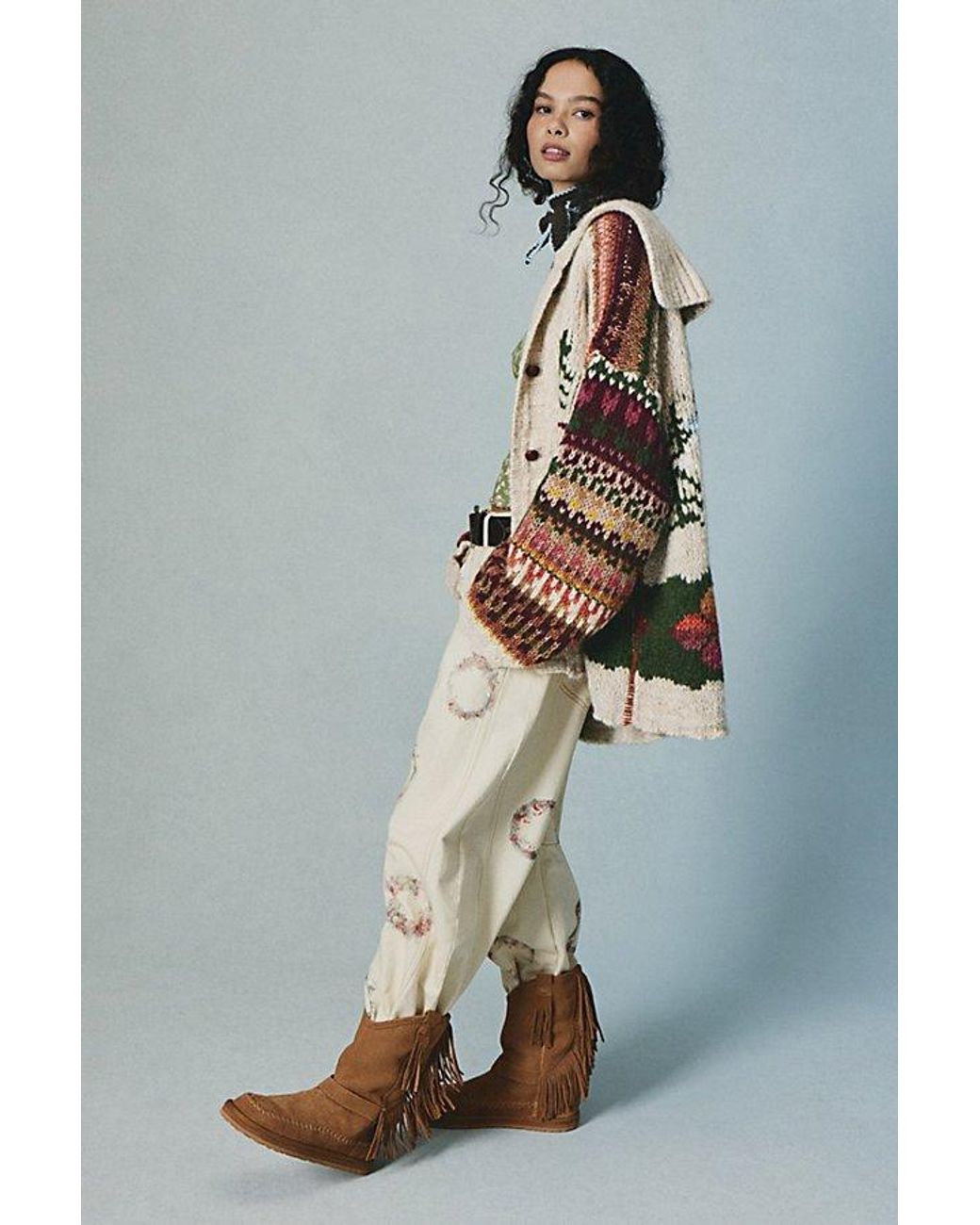 Free People Faye Fringe Pull On Boots in Gray | Lyst