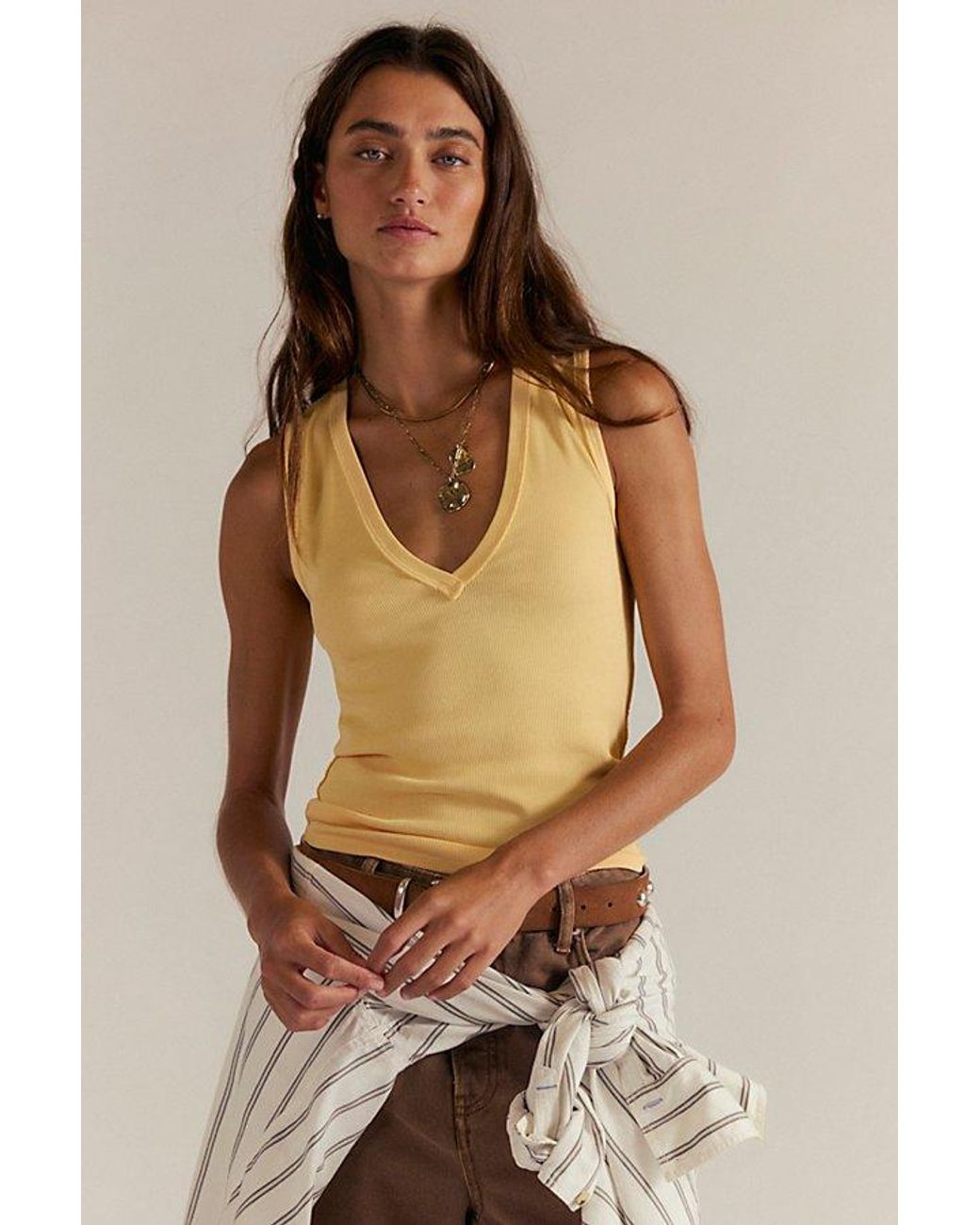 Free People Brown Neria V-Neck Tank Top