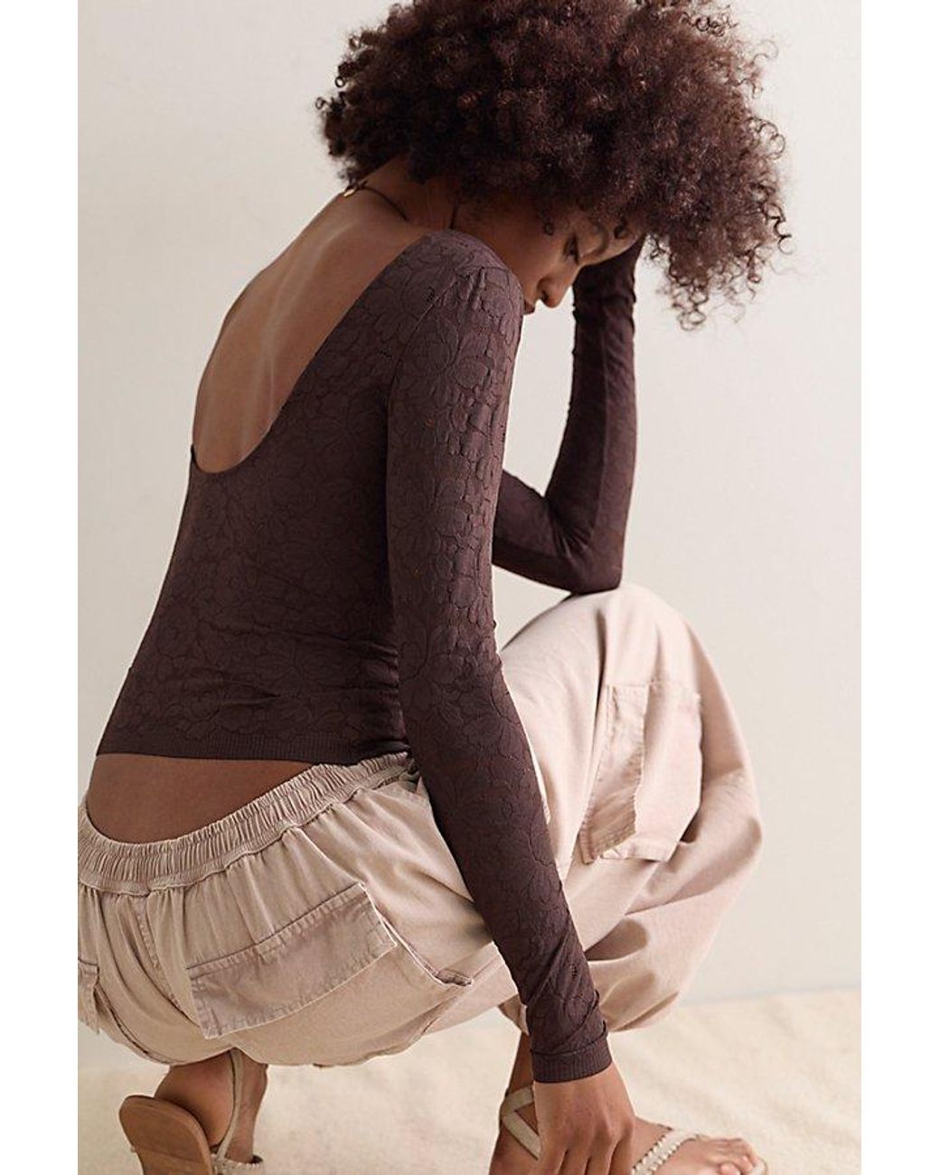 Intimately By Free People Black Smooth Talking Lace Long Sleeve Top By
