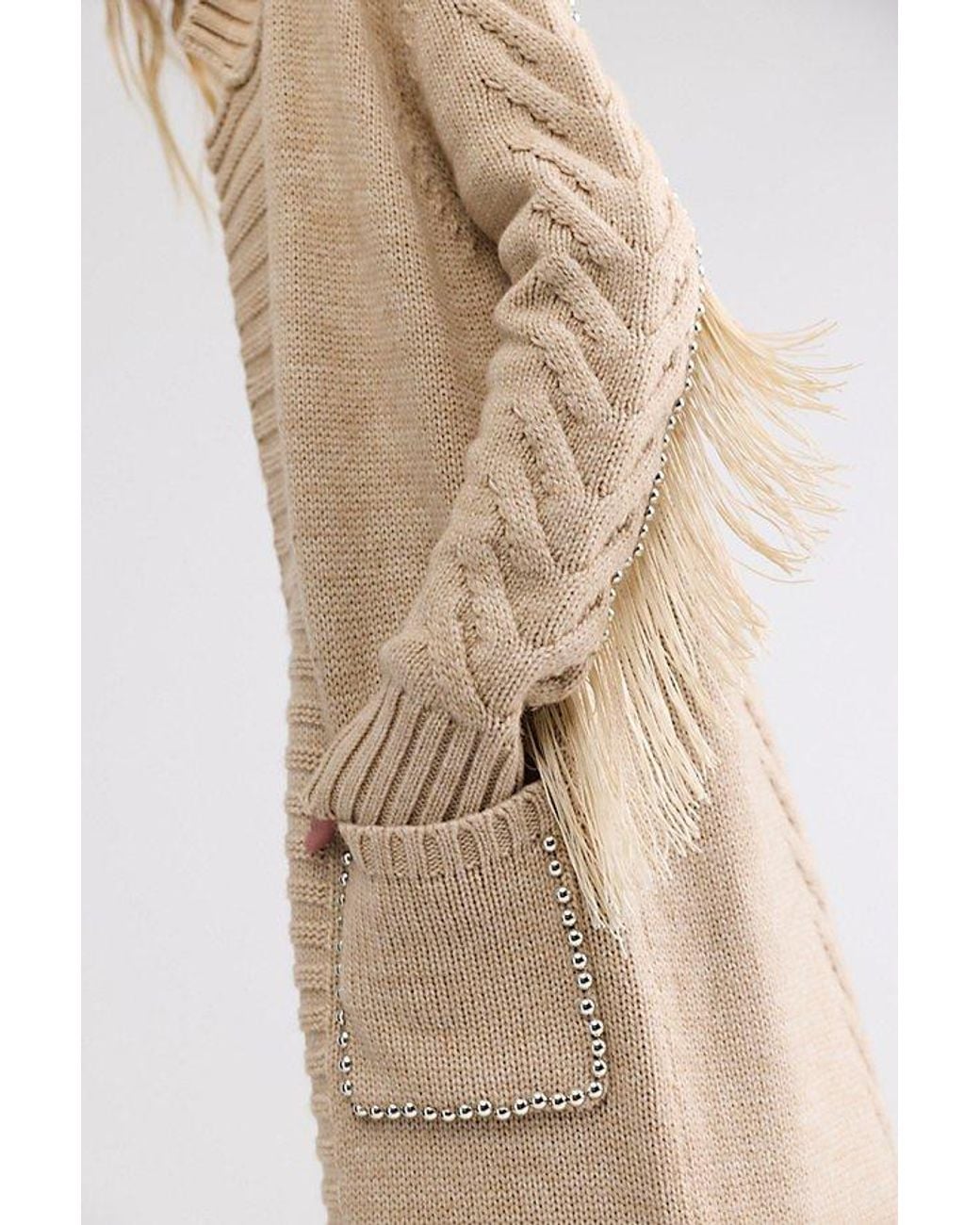 Urban Outfitters Natural Rodeo Studded Sweater Trench Coat