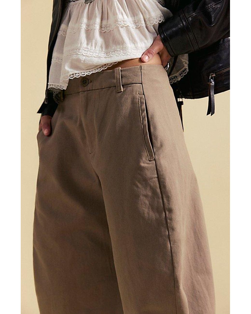 Free People Natural Spotlight Structured Twill Barrel Trousers