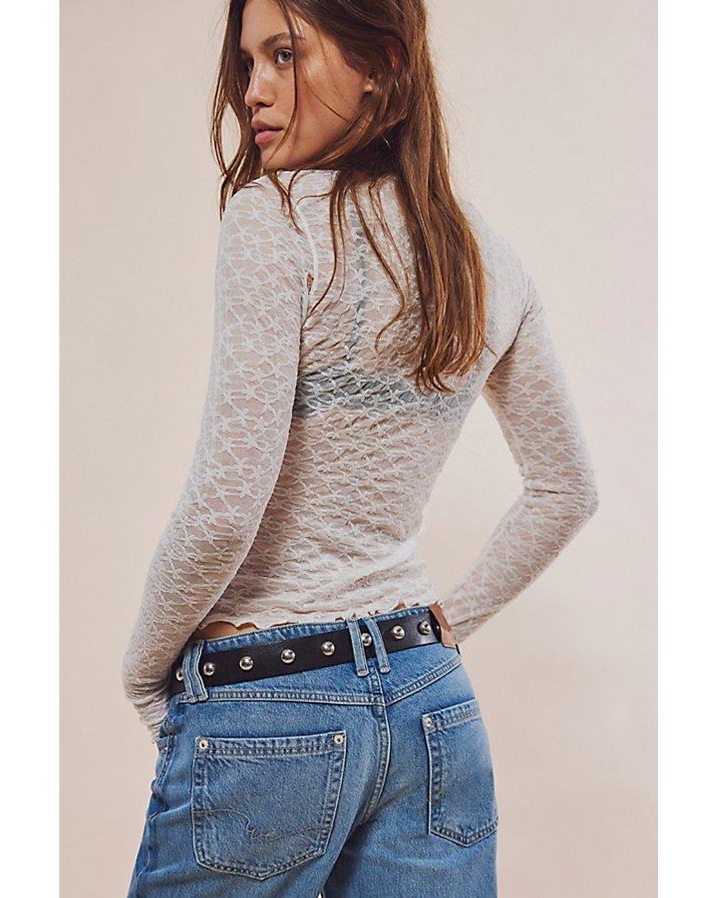 Free People Gray Studded Leather Adjustable Belt