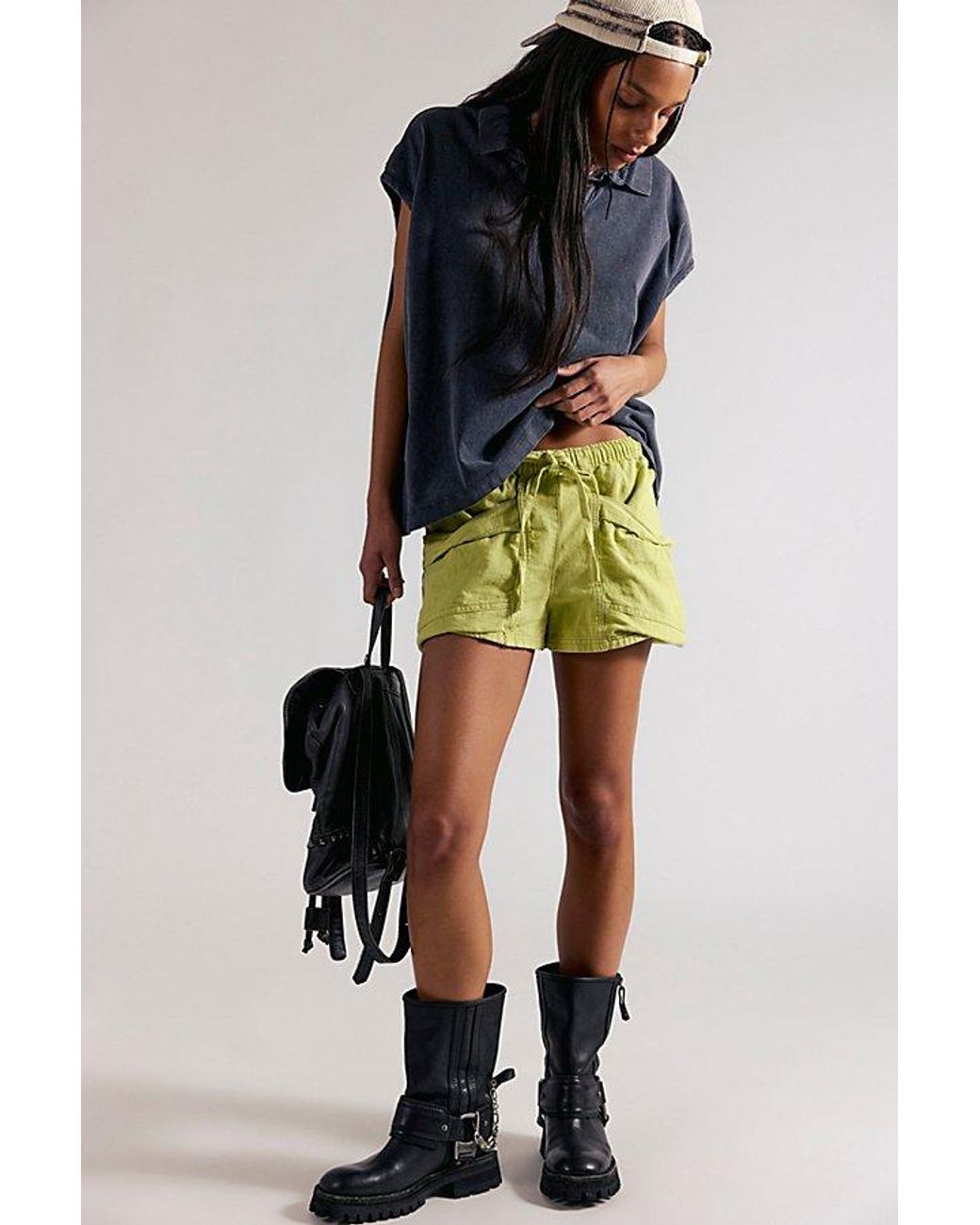 Free People Blue Good Fortune Solid Cotton-Linen Shorts