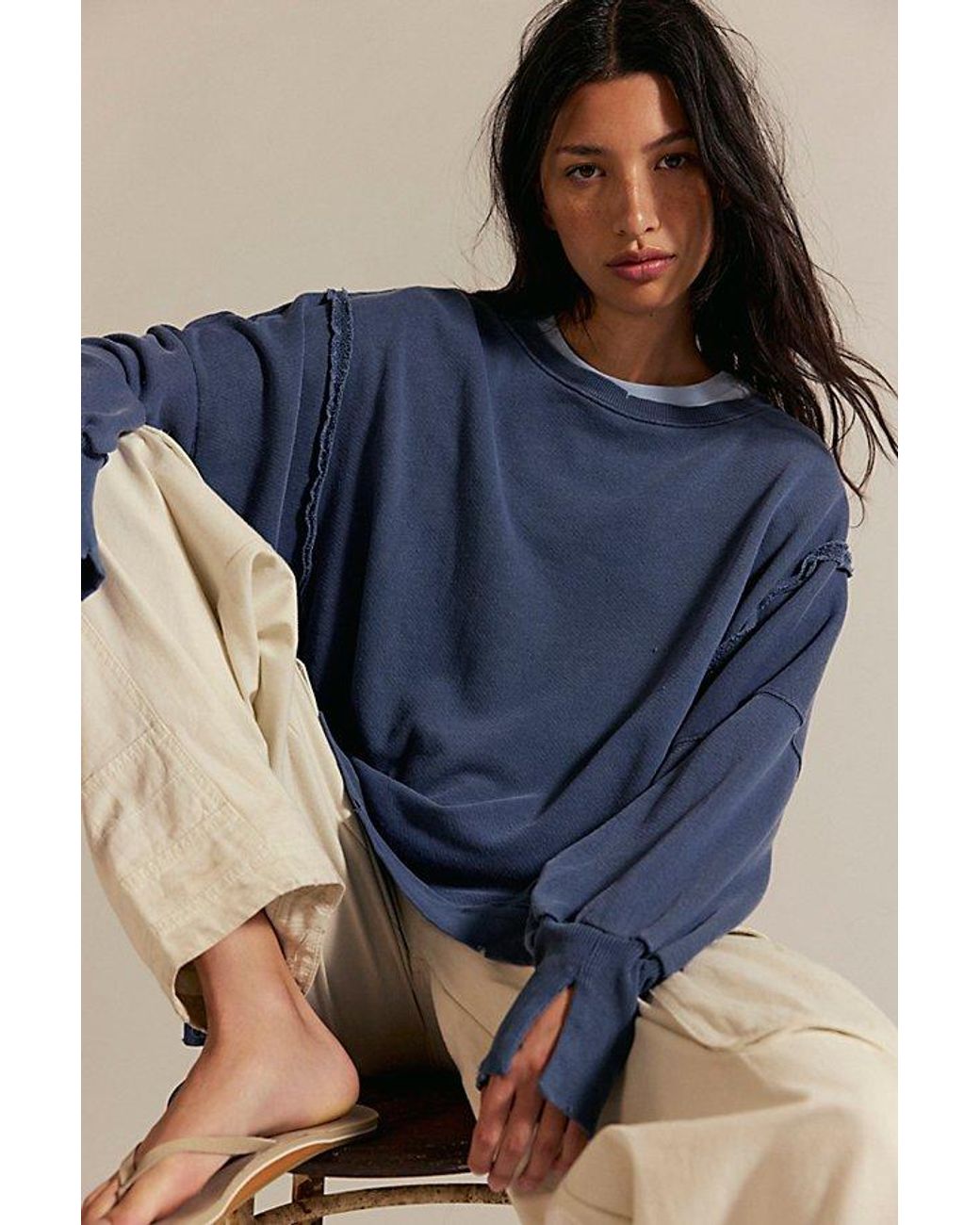 Free People Blue Camden Sweatshirt At Free People In Navy, Size: Xs