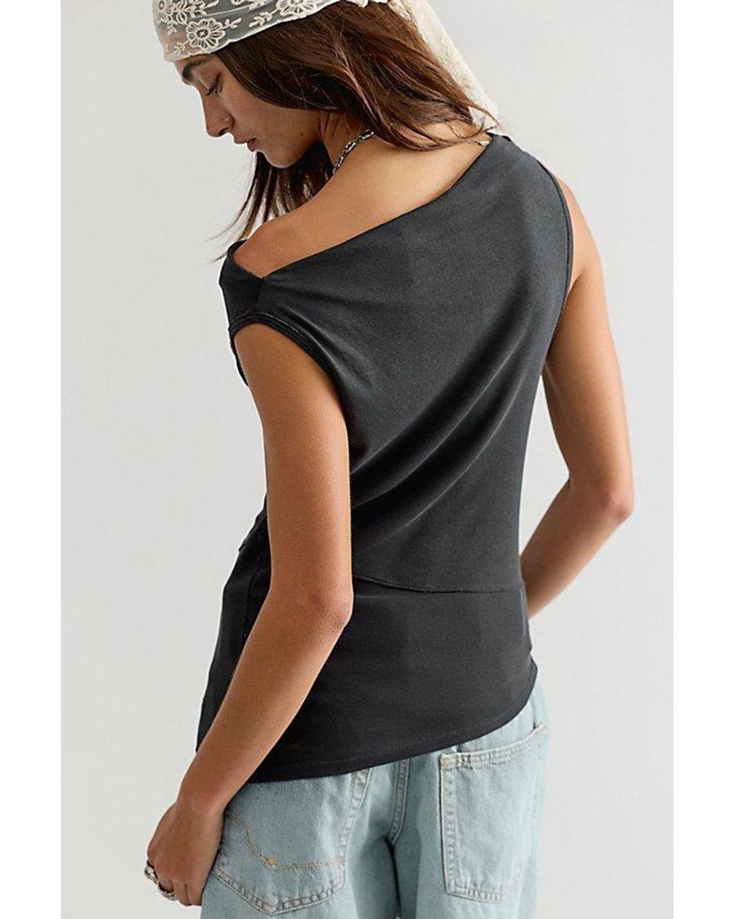 Free People Black Lola Asymmetrical Hem Tank Top