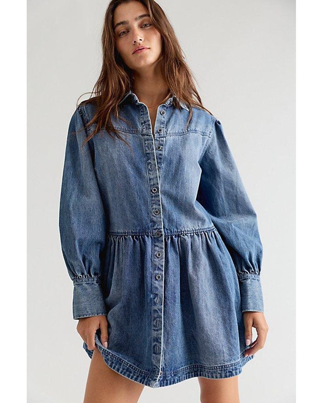 Free People Blue Marris Collared Denim Mini Dress