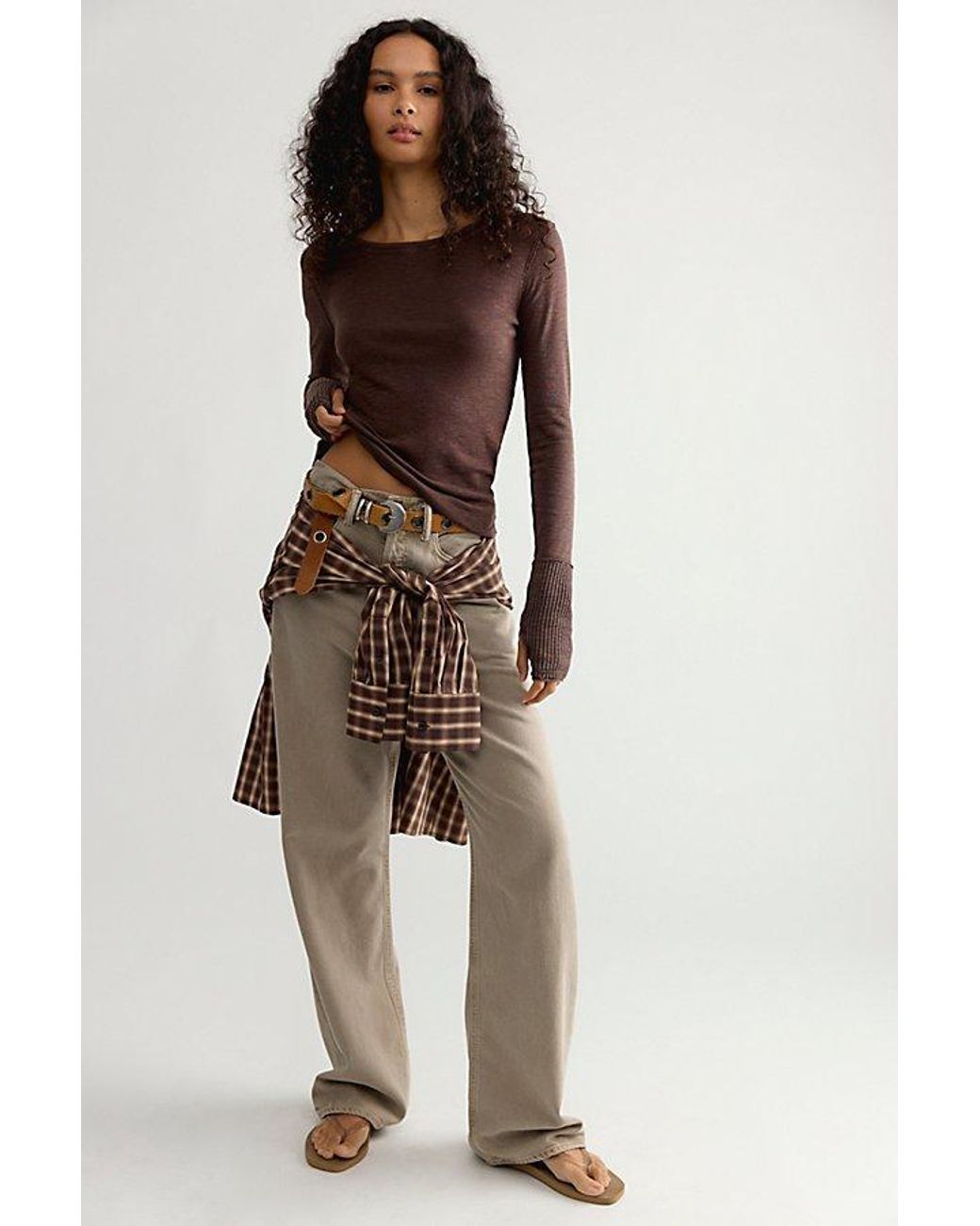 Free People Brown Tinsley Long Sleeve Top