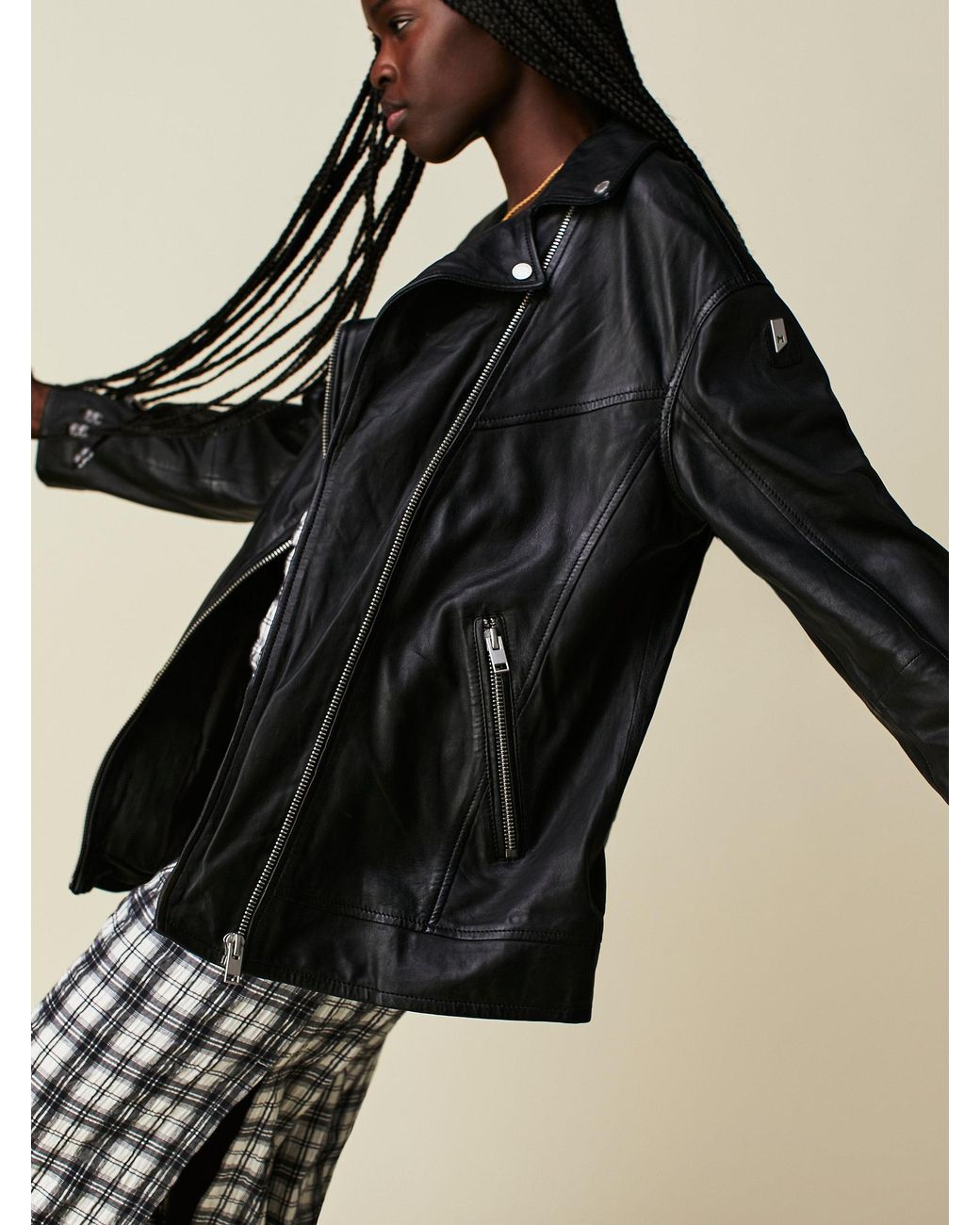 Free People Mauritius Yori Boyfriend Leather Jacket in Black Lyst