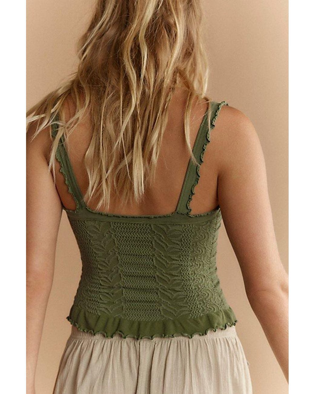 Intimately By Free People Green So Soft Frill Square Neck Tank Top By