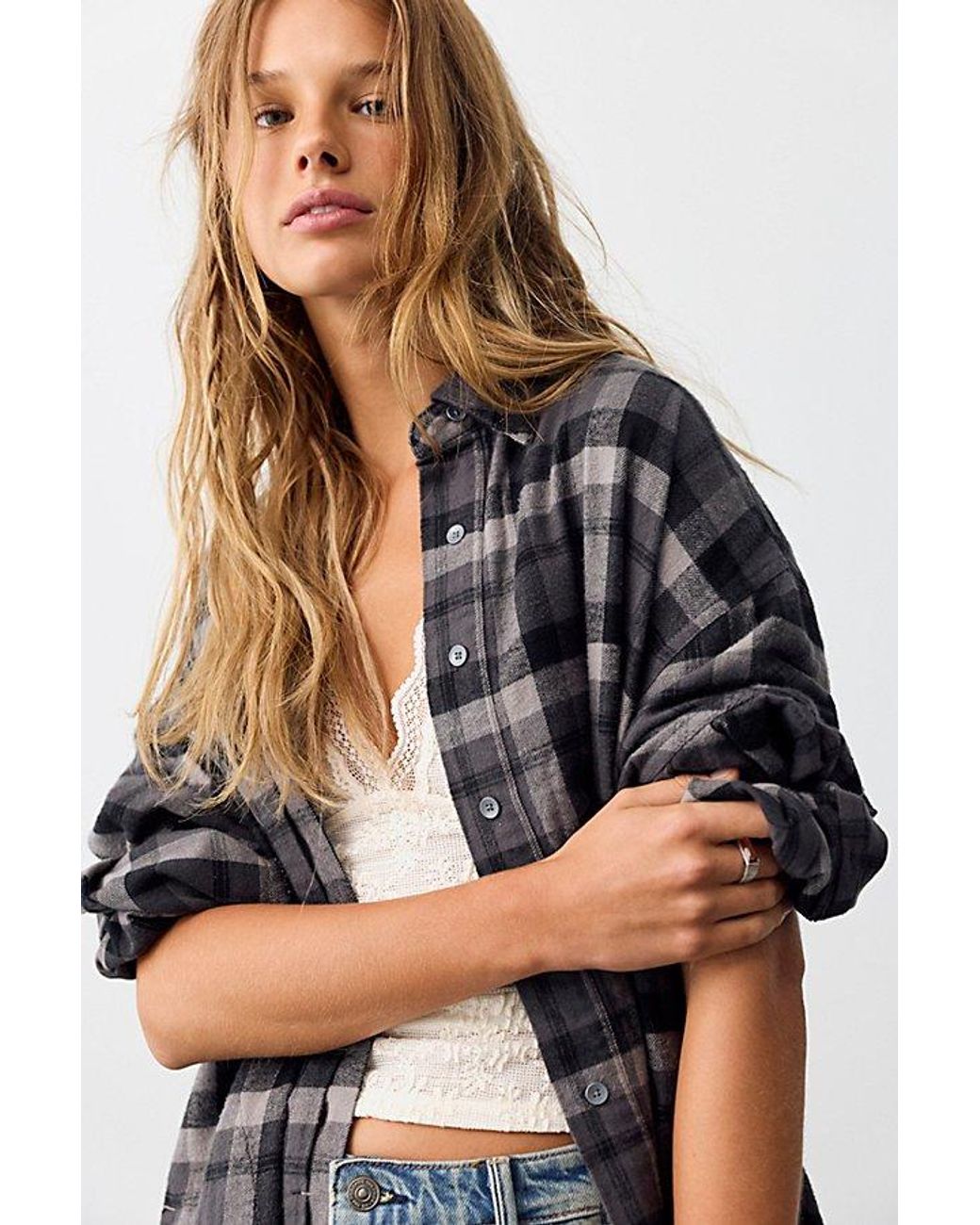 Free People Red We The Free Selene Oversized Flannel