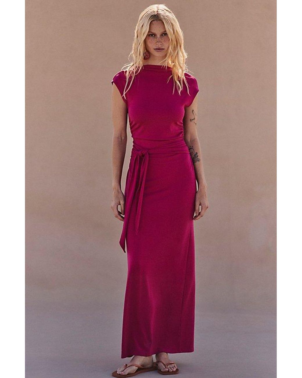 free-est Pink Good Feels Cap-Sleeve Maxi Dress By
