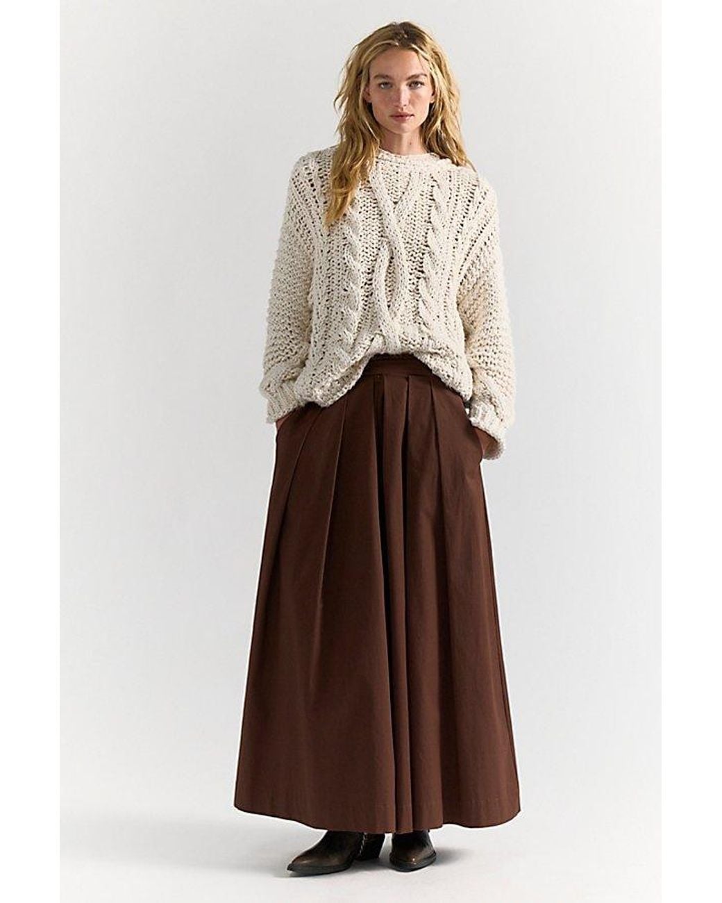 Free People Natural Lola Cable Knit Pullover