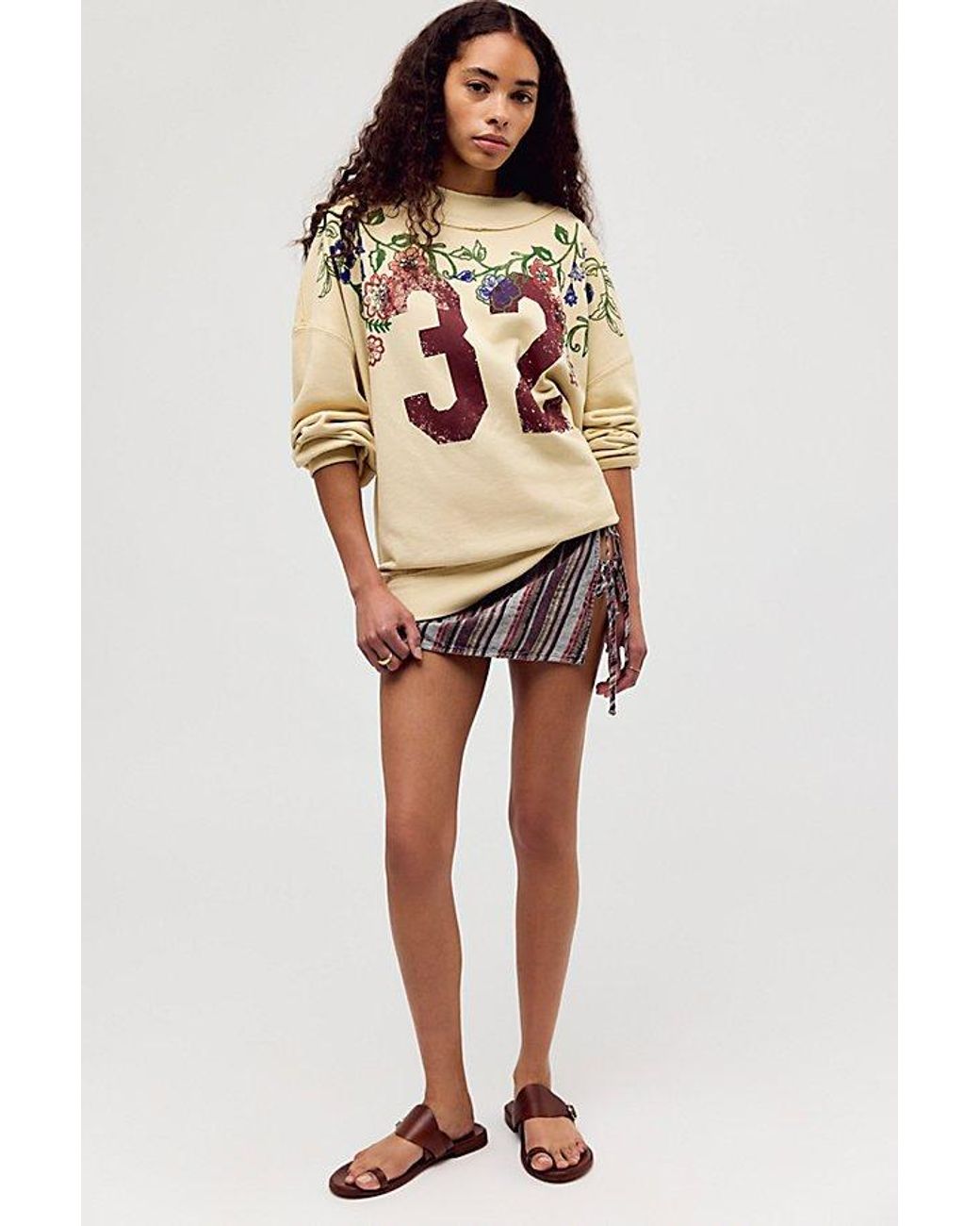 Free People Natural Palm Spring Turtleneck Graphic Pullover