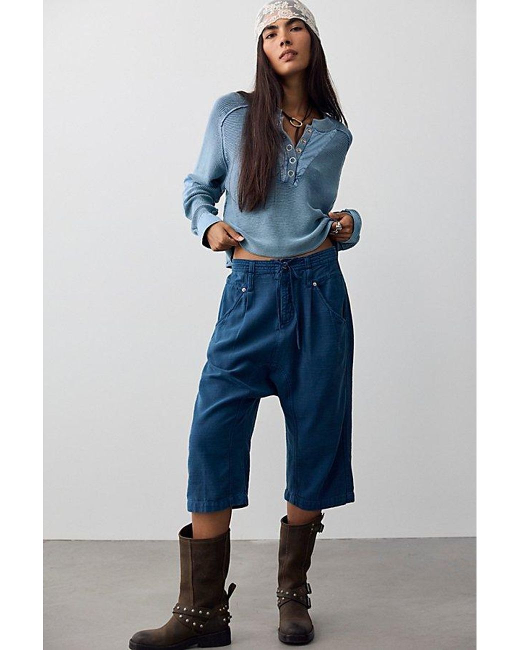 Free People Blue Maven Crop Harem Pants