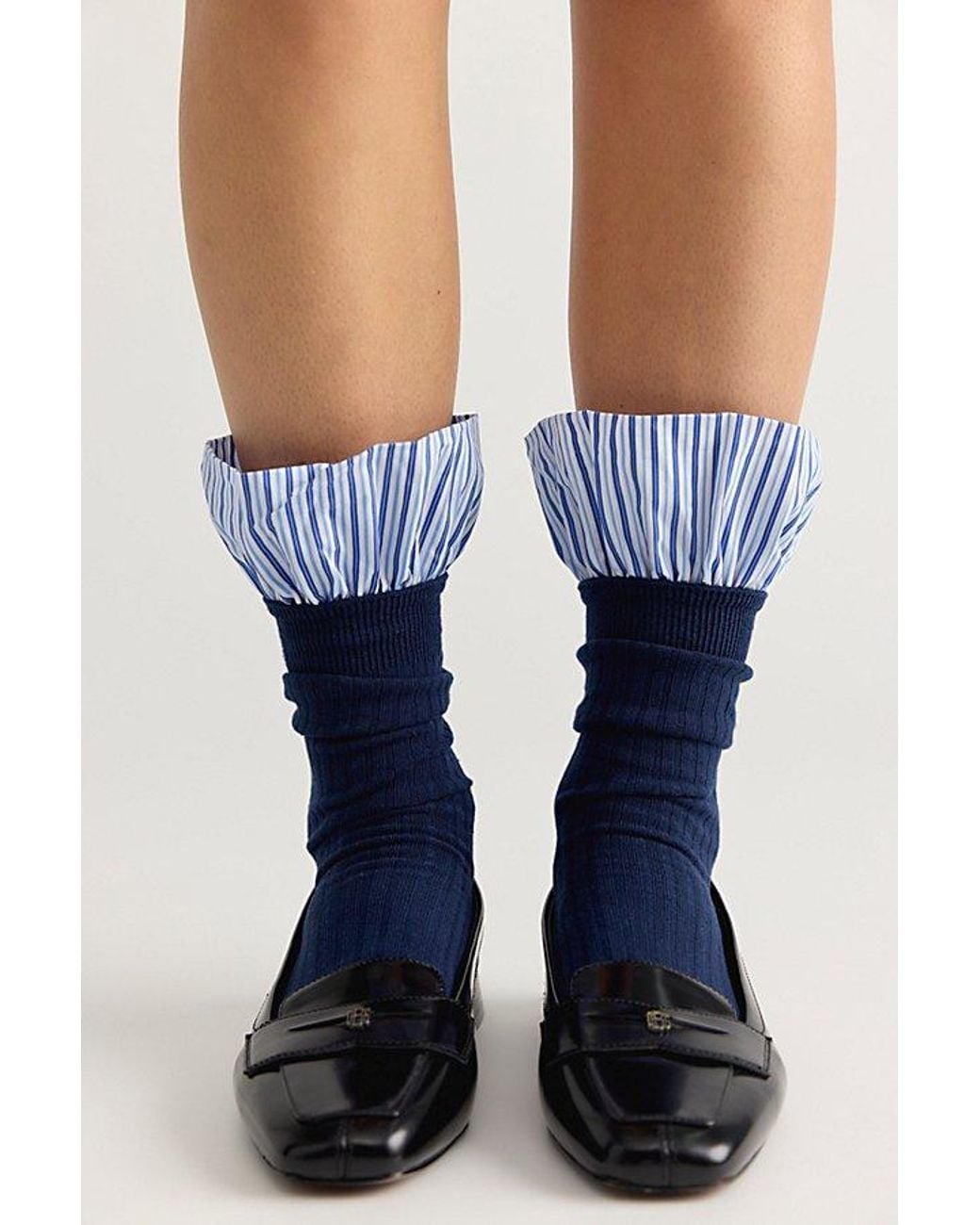 High Heel Jungle Blue Lauren Pinstripe Cuff Socks By