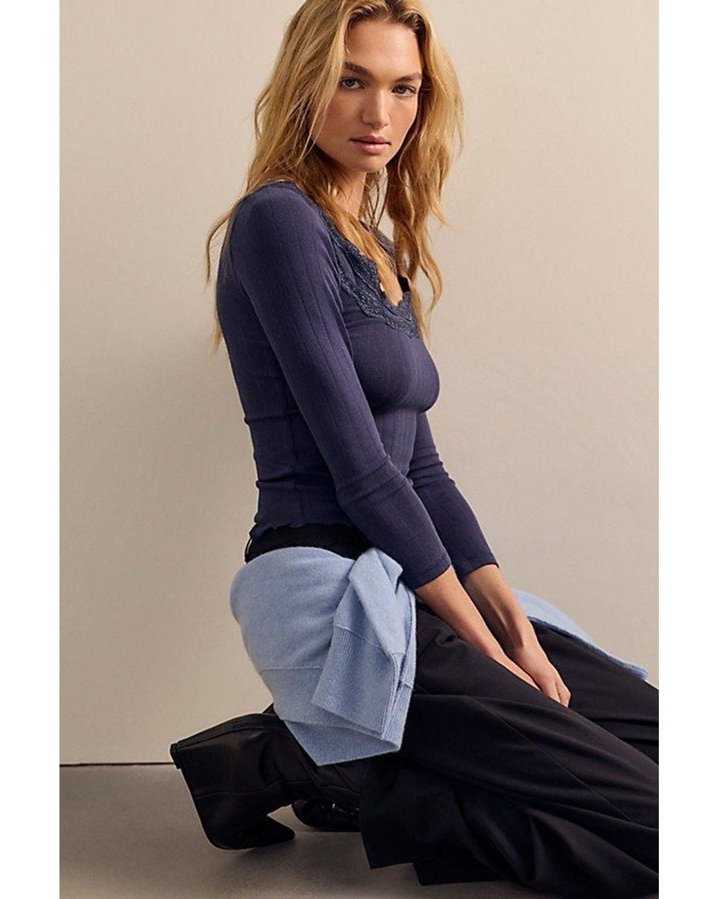 Intimately By Free People Blue Classic Keepsake Pointelle Long Sleeve By