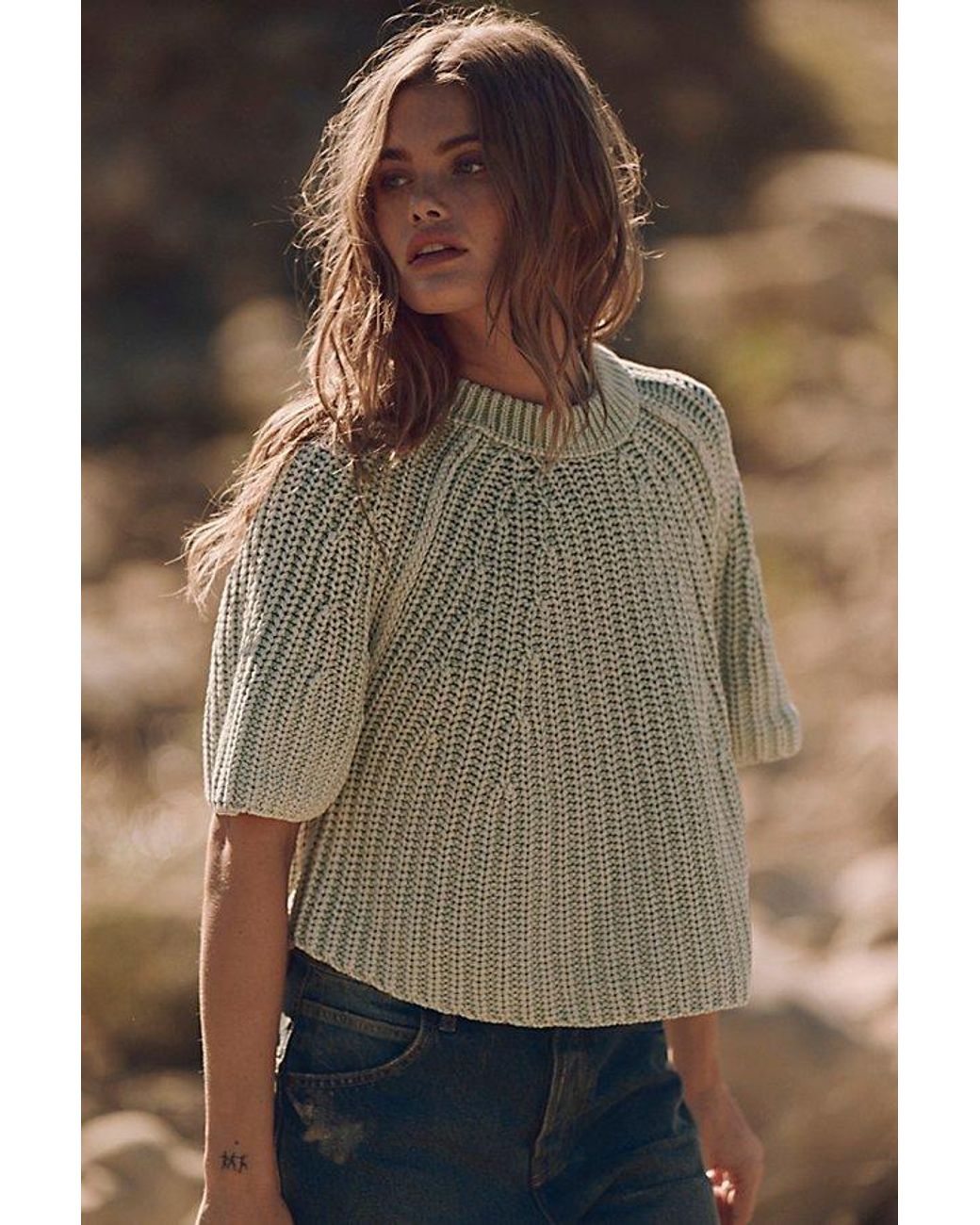 Free People Brown Amy Cotton Sweater Tee