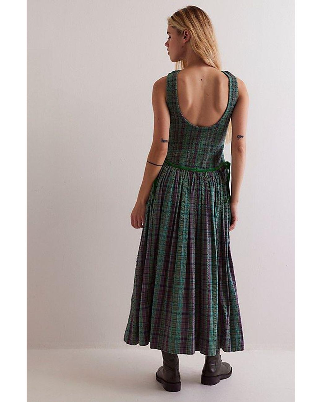 nightingale plaid midi dress green The Genevieve Green Plaid Strapless Midi Dress main image 1