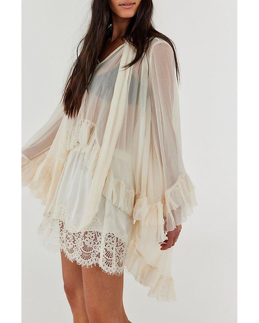 Free People Natural Full Sleeve Frill Top