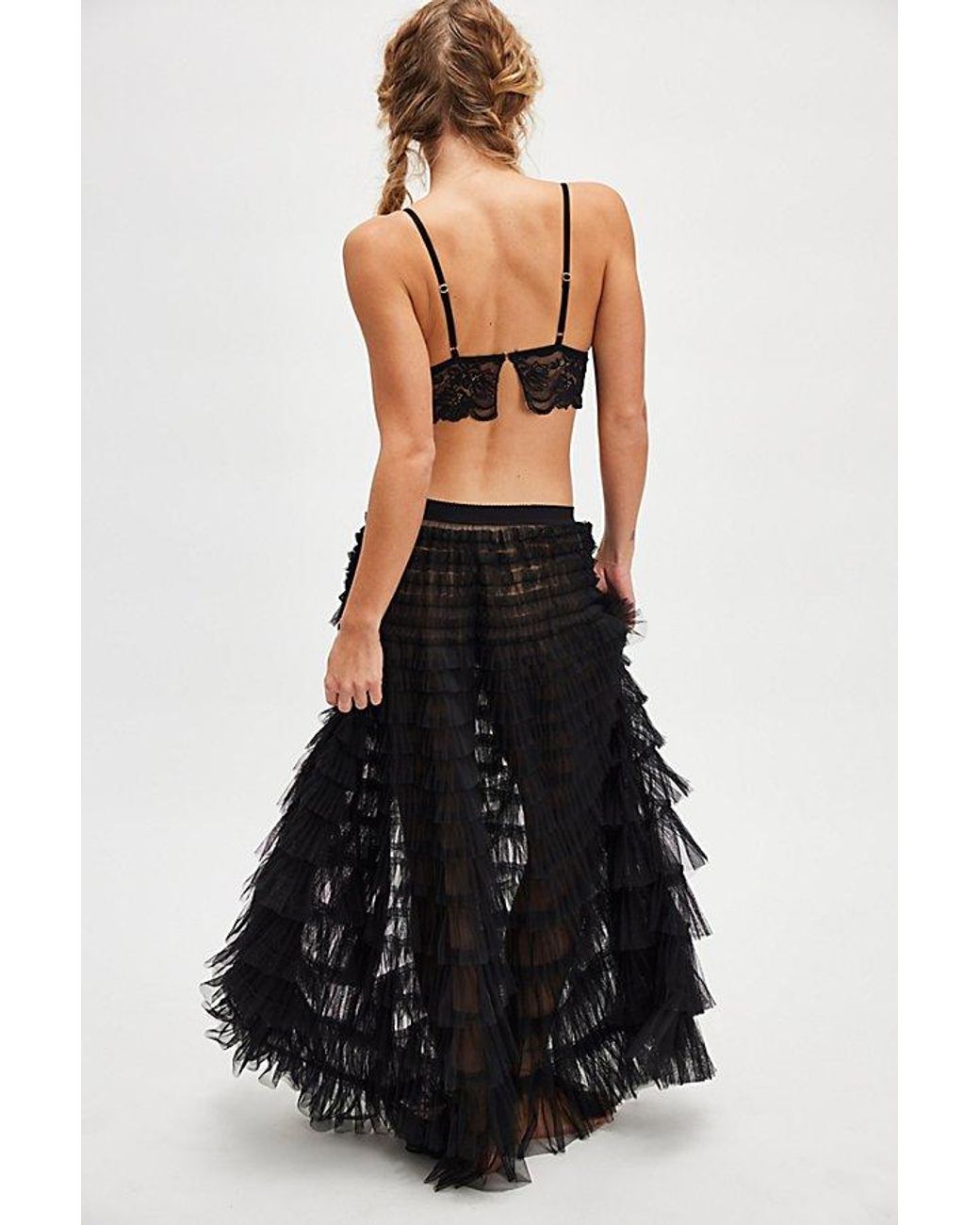 Intimately By Free People Black Return Of The Ruffle Maxi Slip Skirt