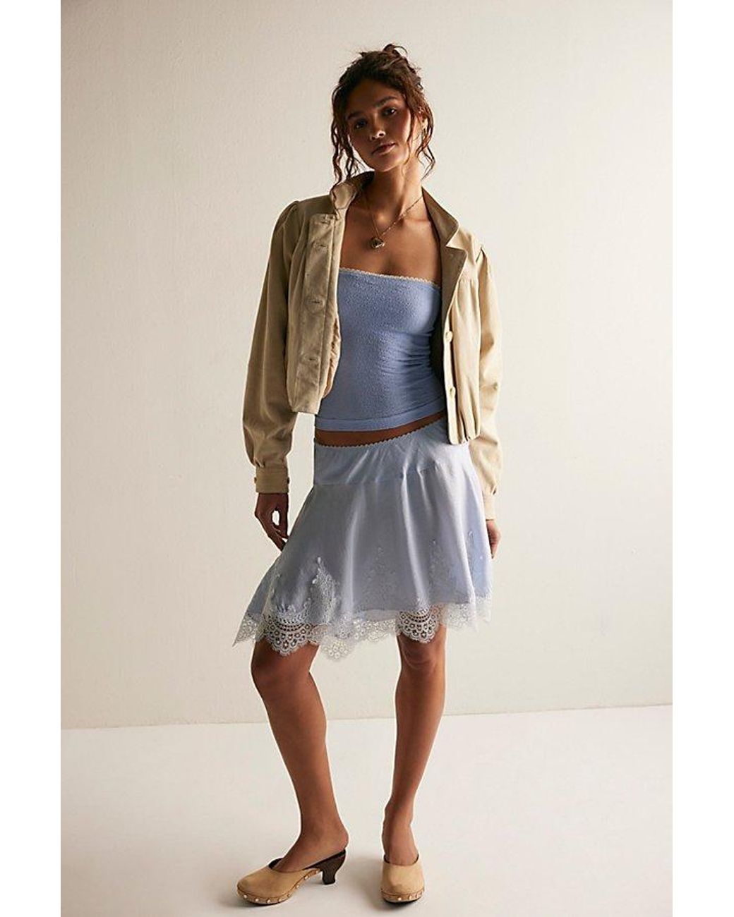 Intimately By Free People Blue Something Satin Mini Slip Skirt By