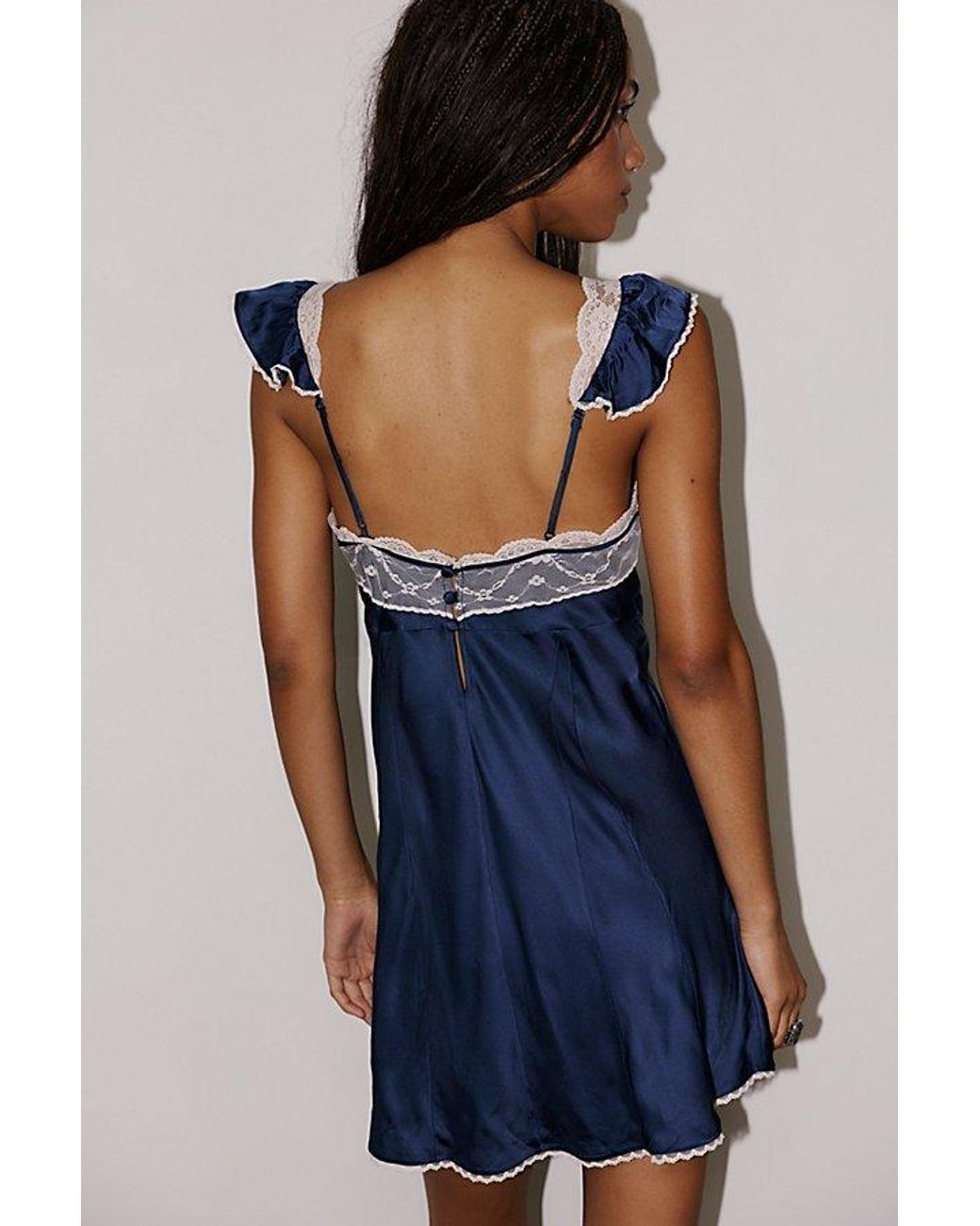 For Love & Lemons Blue Fern Mini Slip Dress