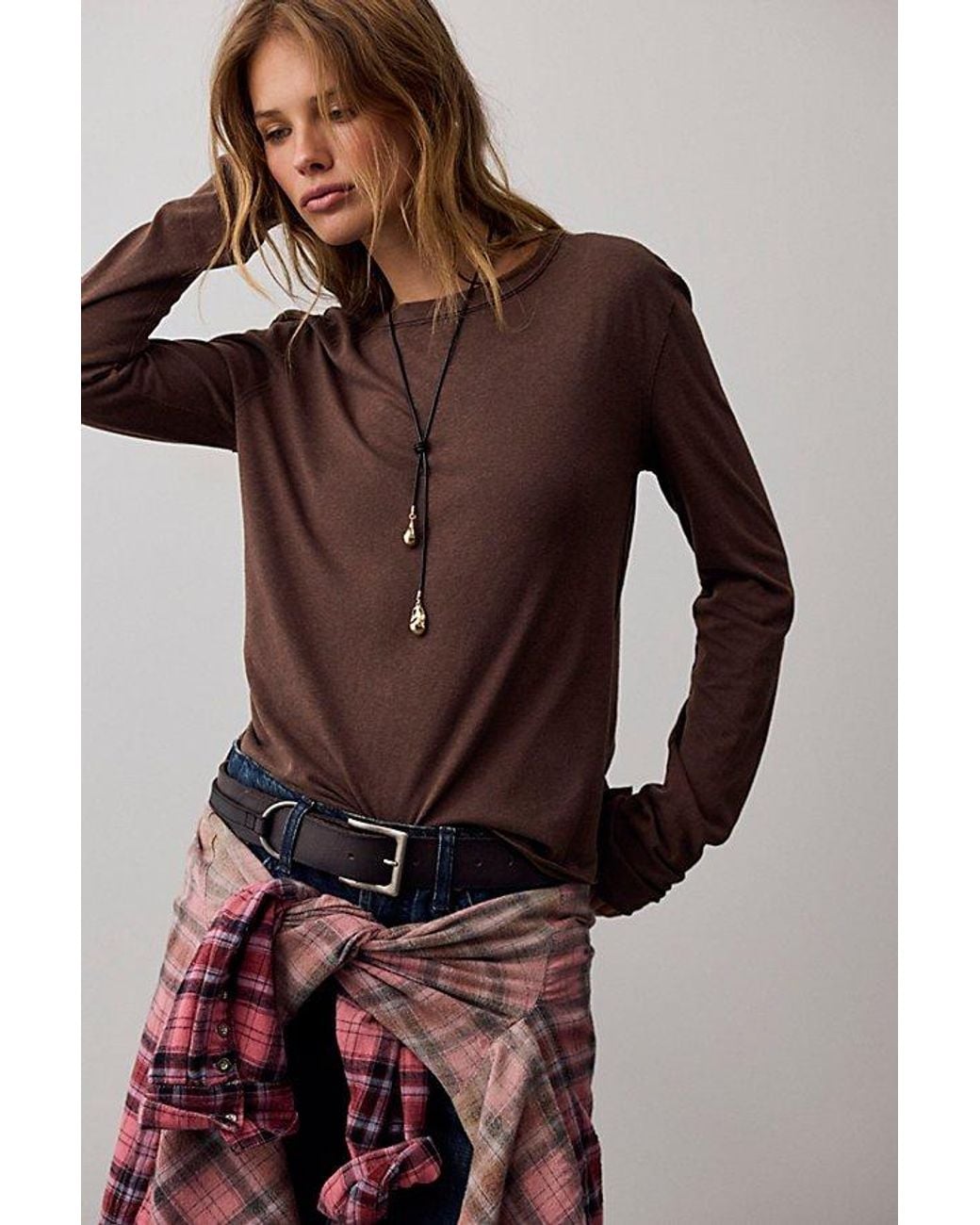 Free People Brown Nova Long-Sleeve Tee
