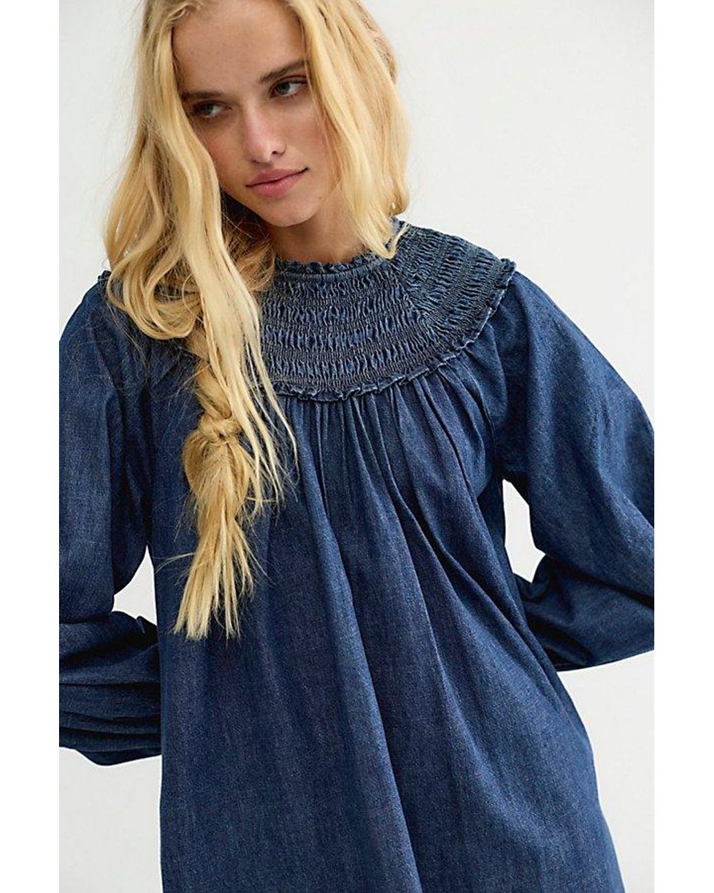 Free People Gray Morning Dew Smocked Mini Dress