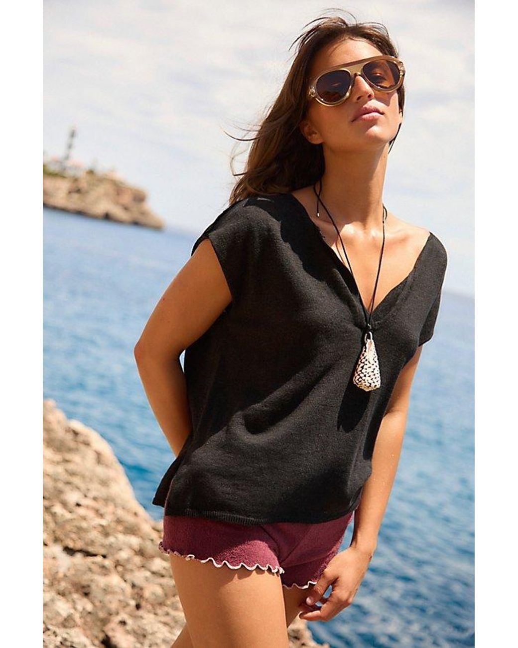 free-est Black Marina Del Sol Sweater Top By