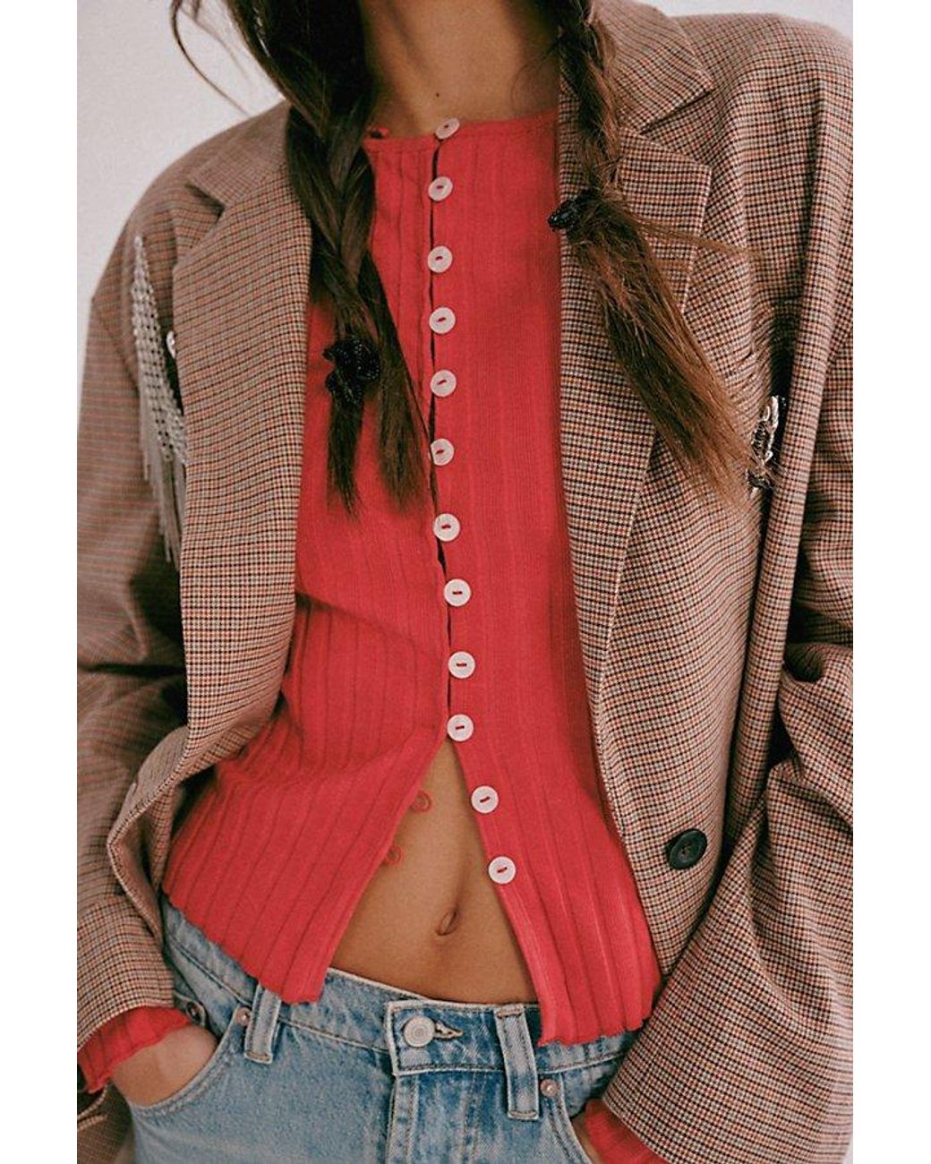 トマトレッド FREE PEOPLE WILLOW カーディガン REVOLVE Free People x REVOLVE Willow Cardi in Fiery Red Combo | REVOLVE