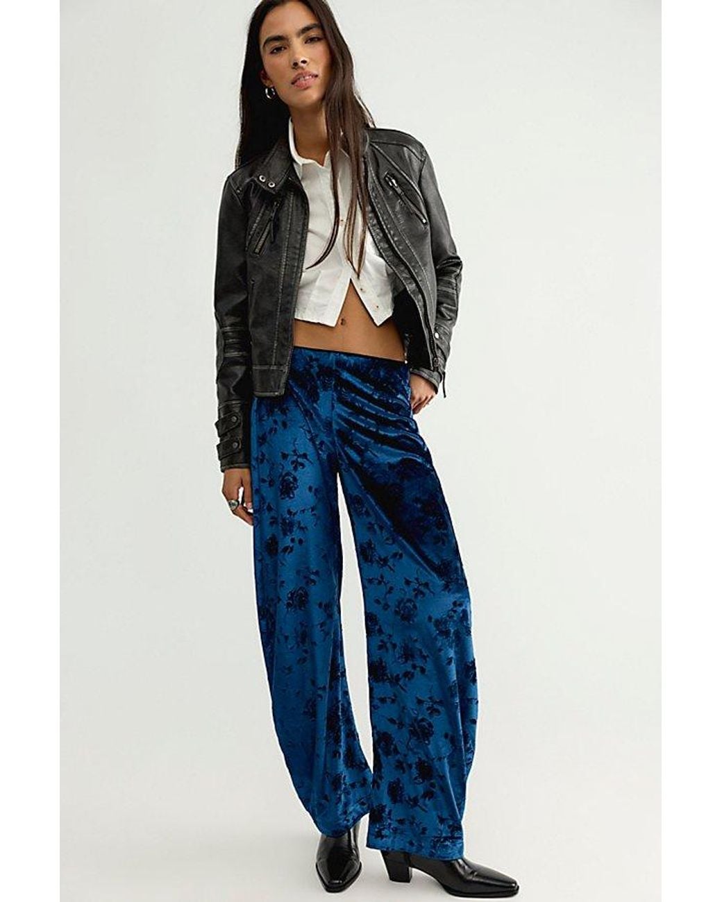 Free People Blue Radiance Velvet Pull-On Pants