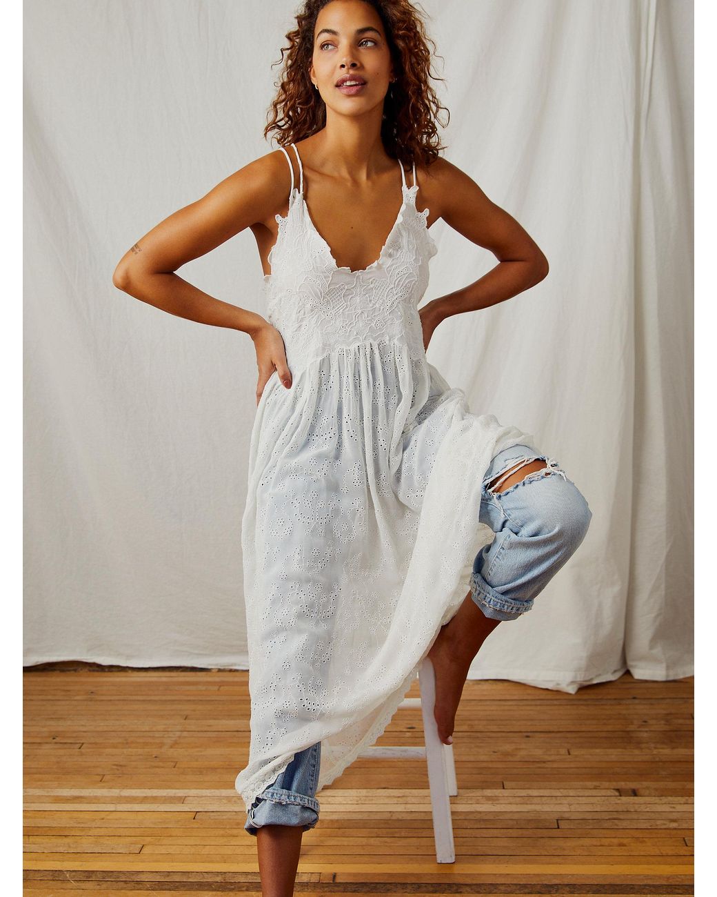 Free People Dolly Embroidered Slip in White Lyst