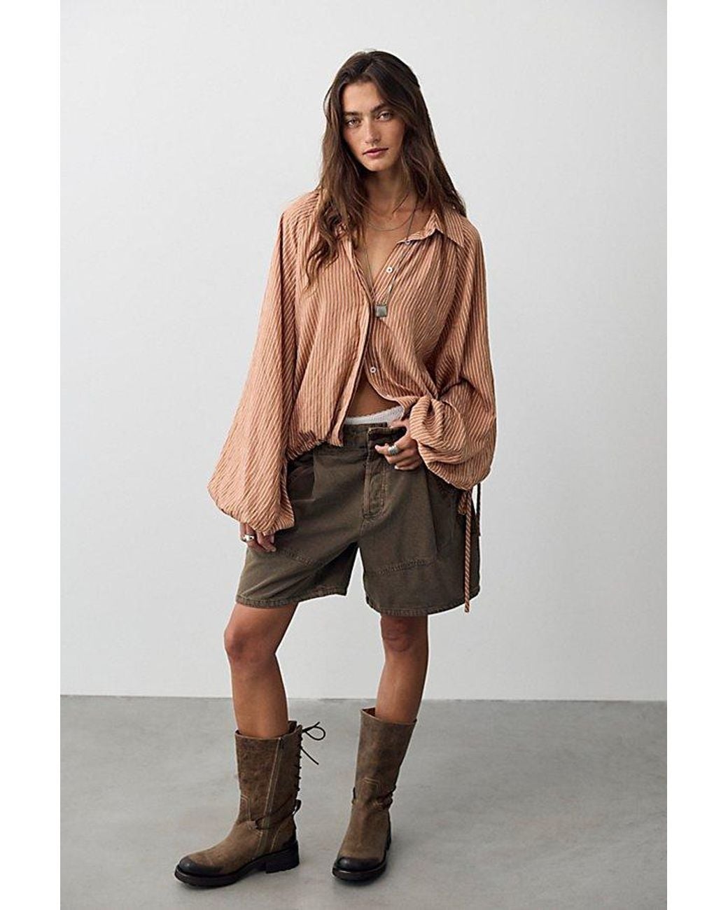 Free People Brown My Bubble Button Down Top