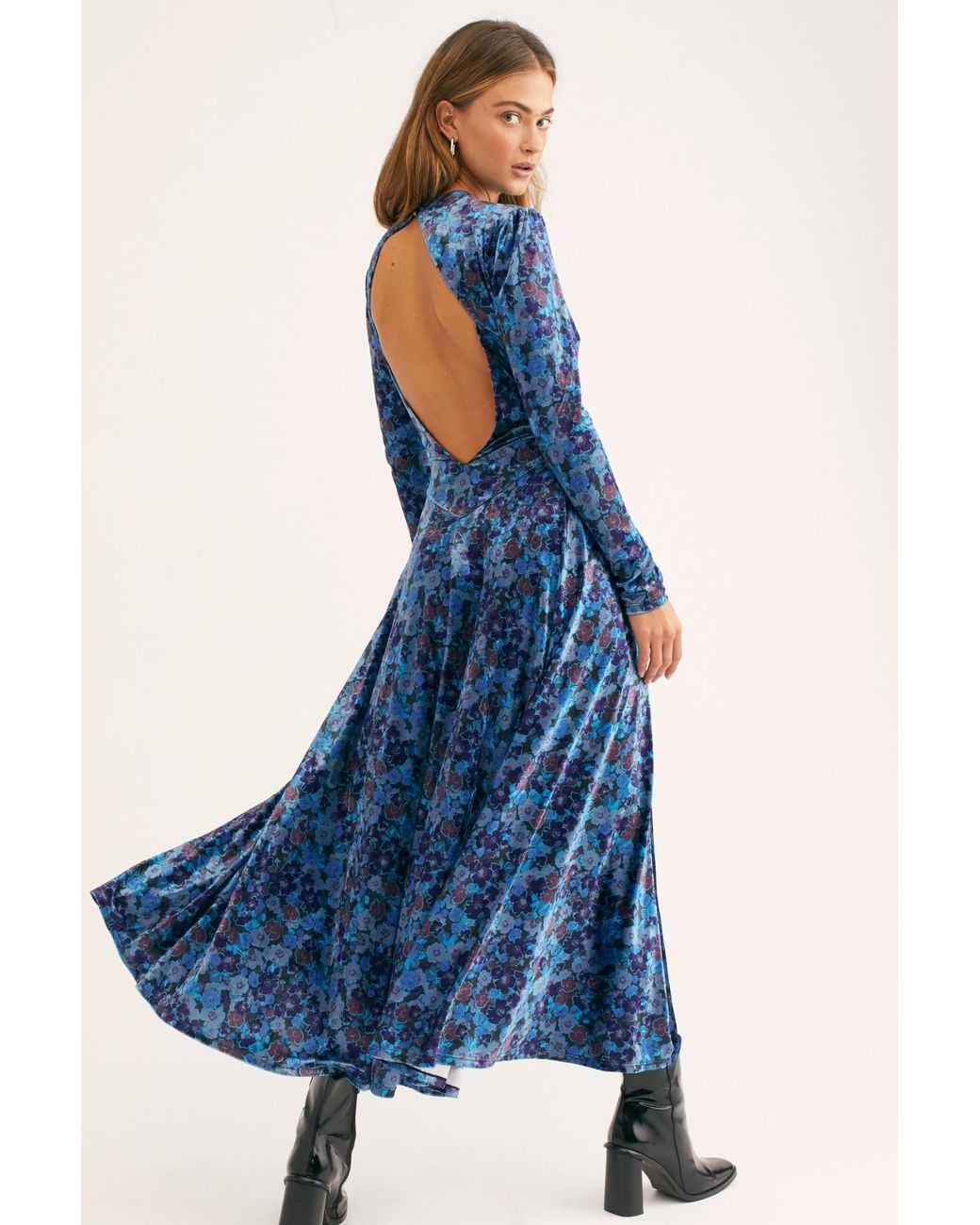 Free People Heartland Crushed Velvet Maxi Dress in Blue | Lyst
