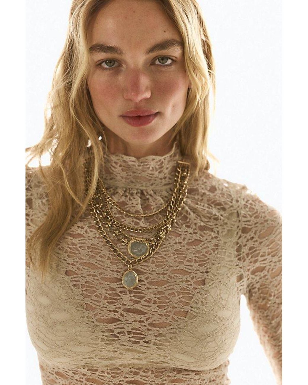 Intimately By Free People Brown Last Call Lace Mock Neck Long Sleeve By