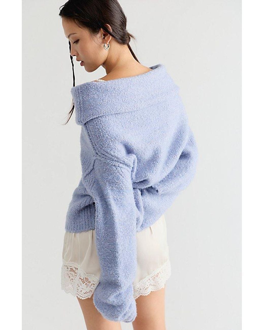 Free People Blue Carrie Off-The-Shoulder Pullover