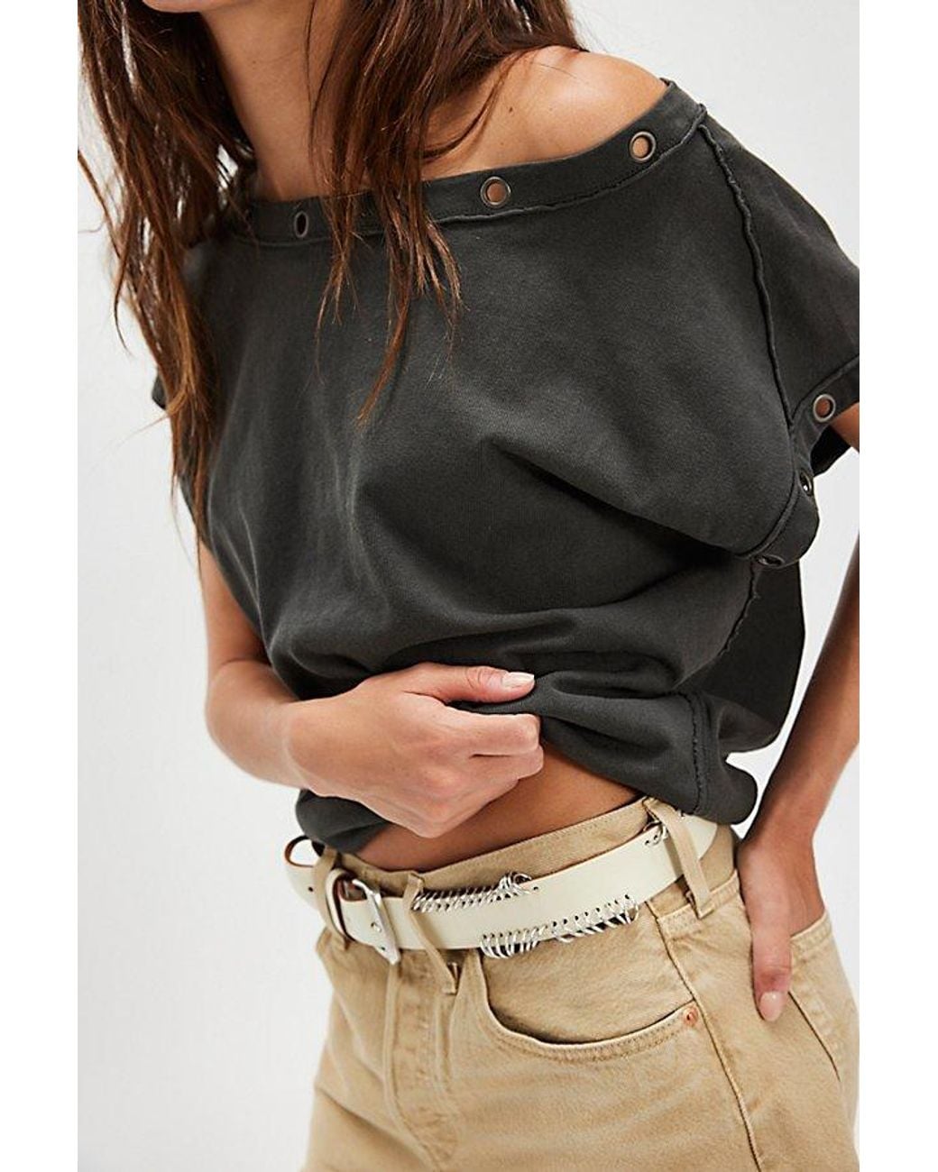 Free People Black Off-The-Shoulder Billie Tee