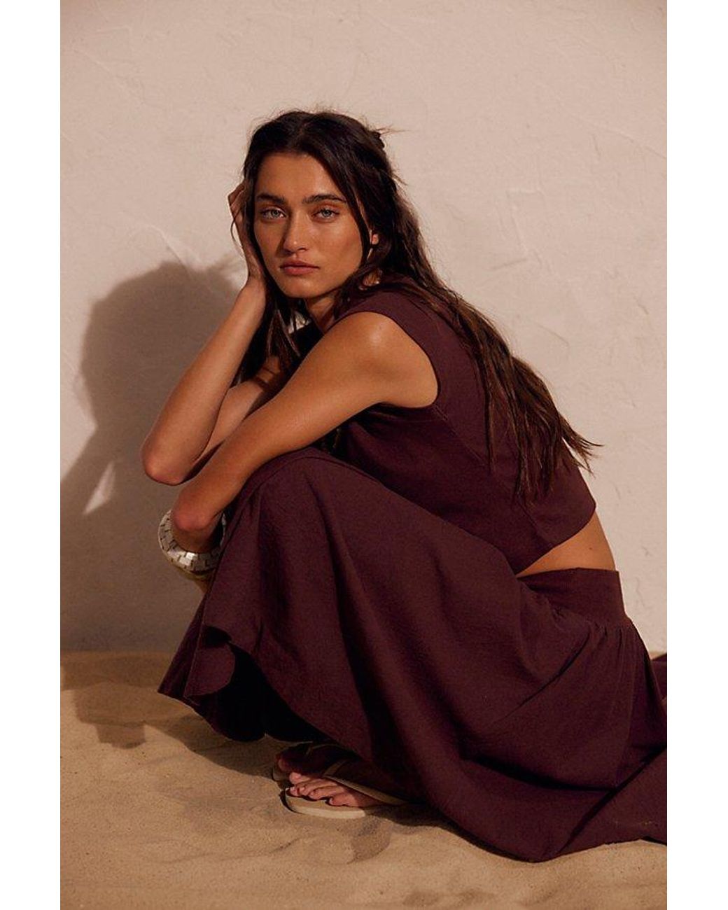 Free People Brown Annette Tee Skirt Set By