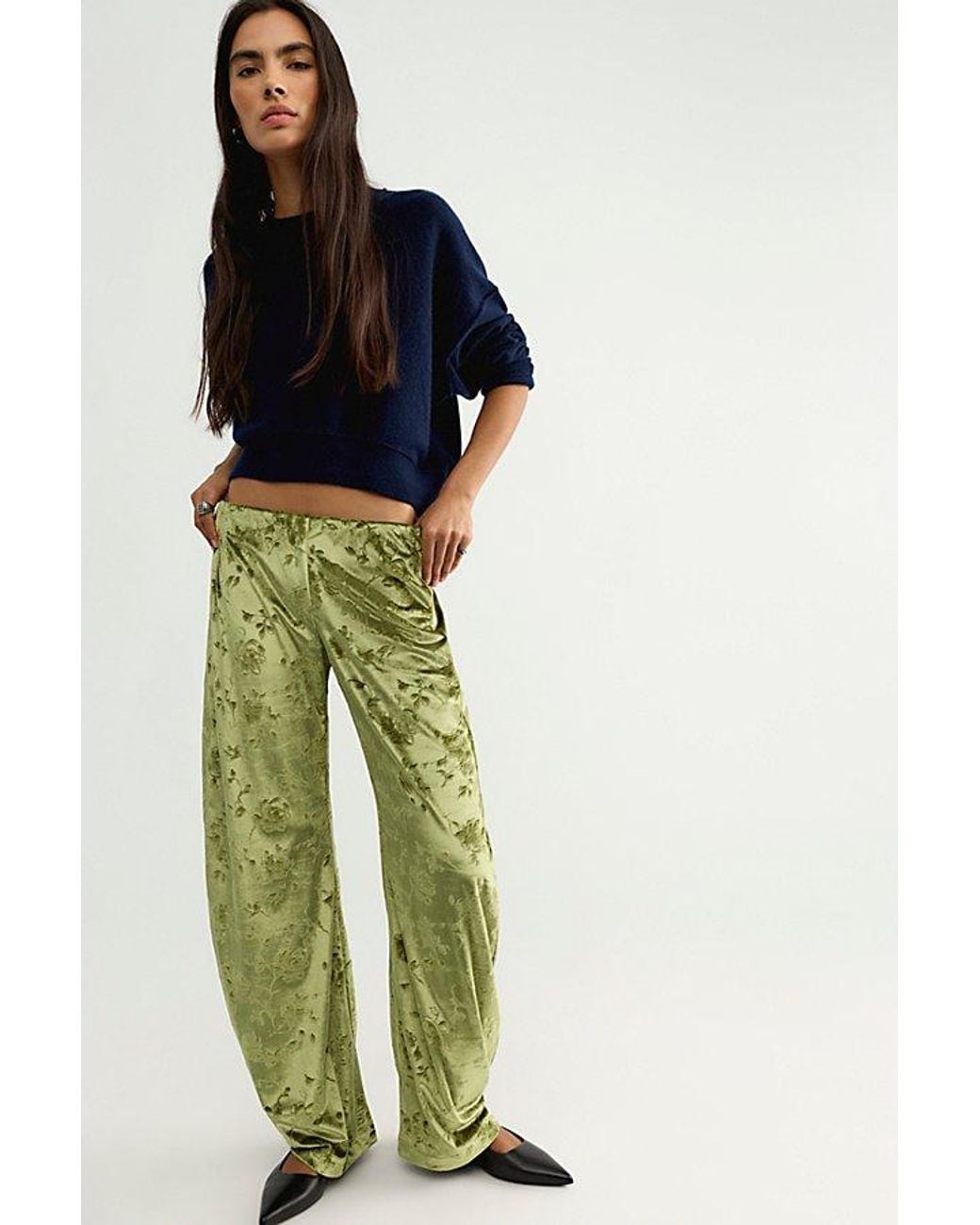 Free People Green Radiance Velvet Pull-On Pants