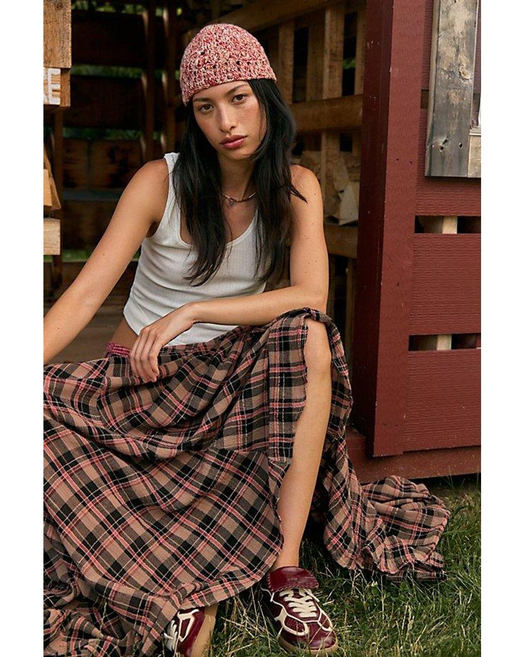 Free People Red Peggy Knitted Skull Cap