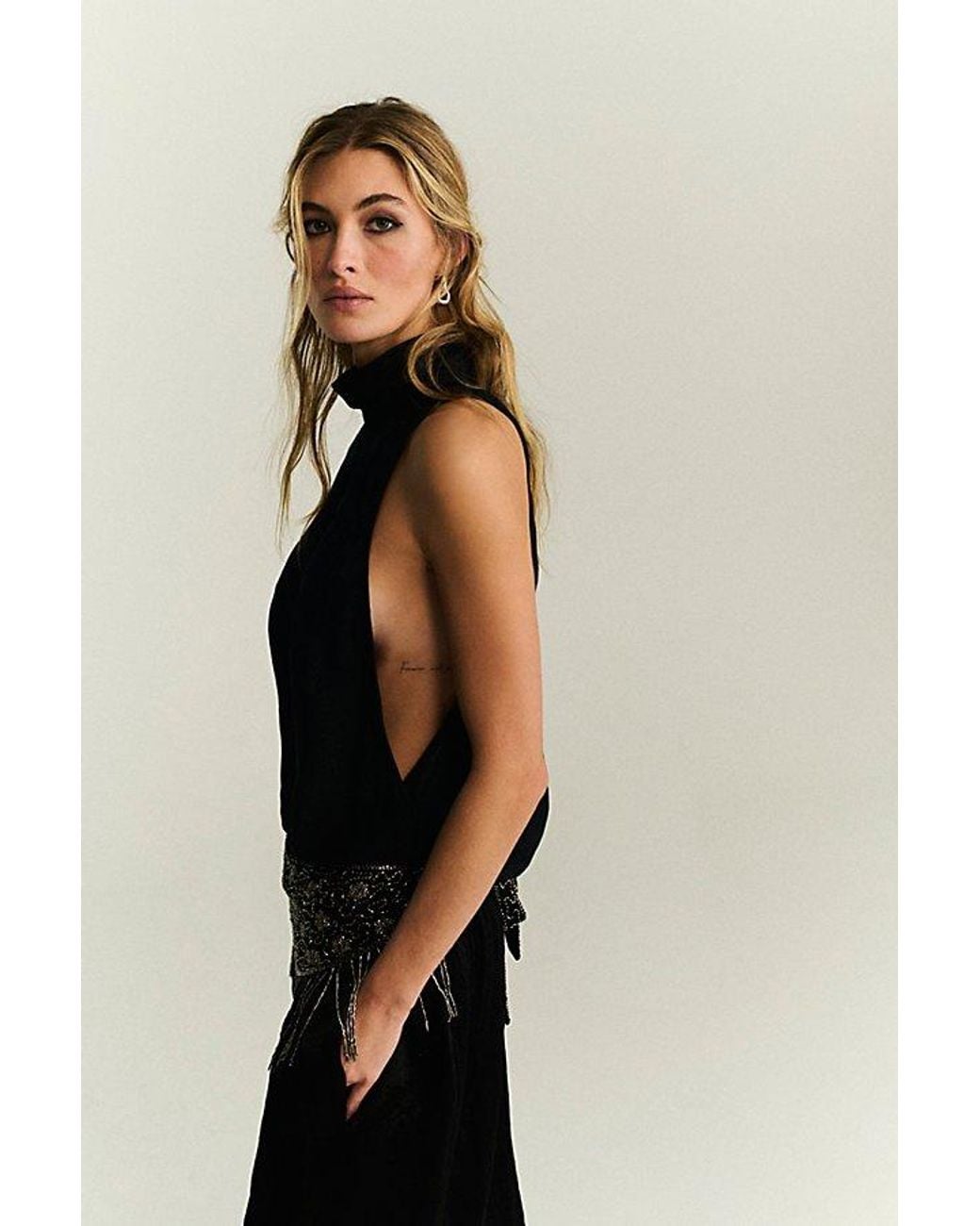 Intimately By Free People Black Drop It Low Bodysuit By