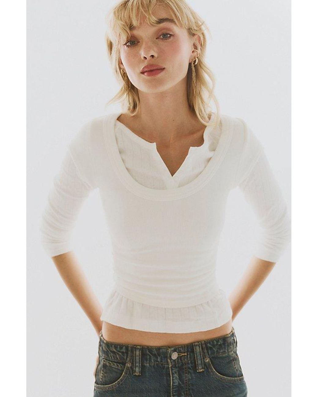 Intimately By Free People White End Game Pointelle Baby Henley By