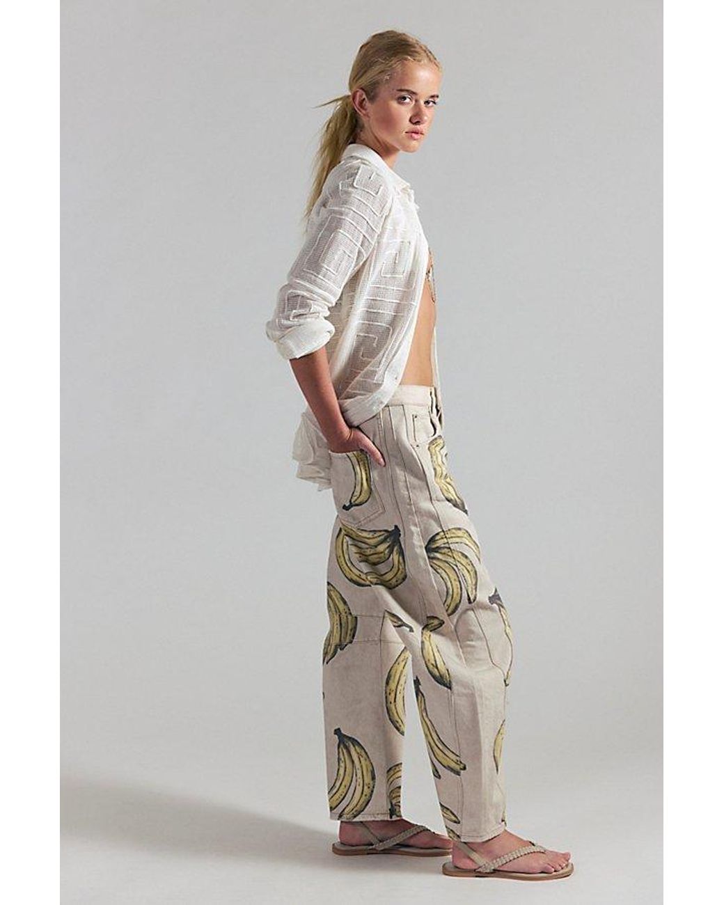 Free People Multicolor Good Luck Printed Barrel Jeans