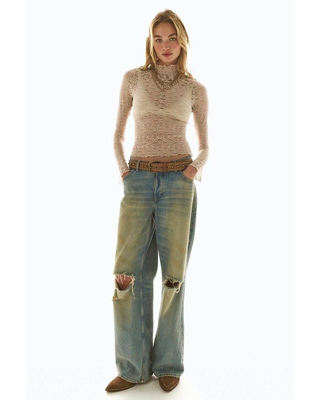 Intimately By Free People Brown Last Call Lace Mock Neck Long Sleeve By