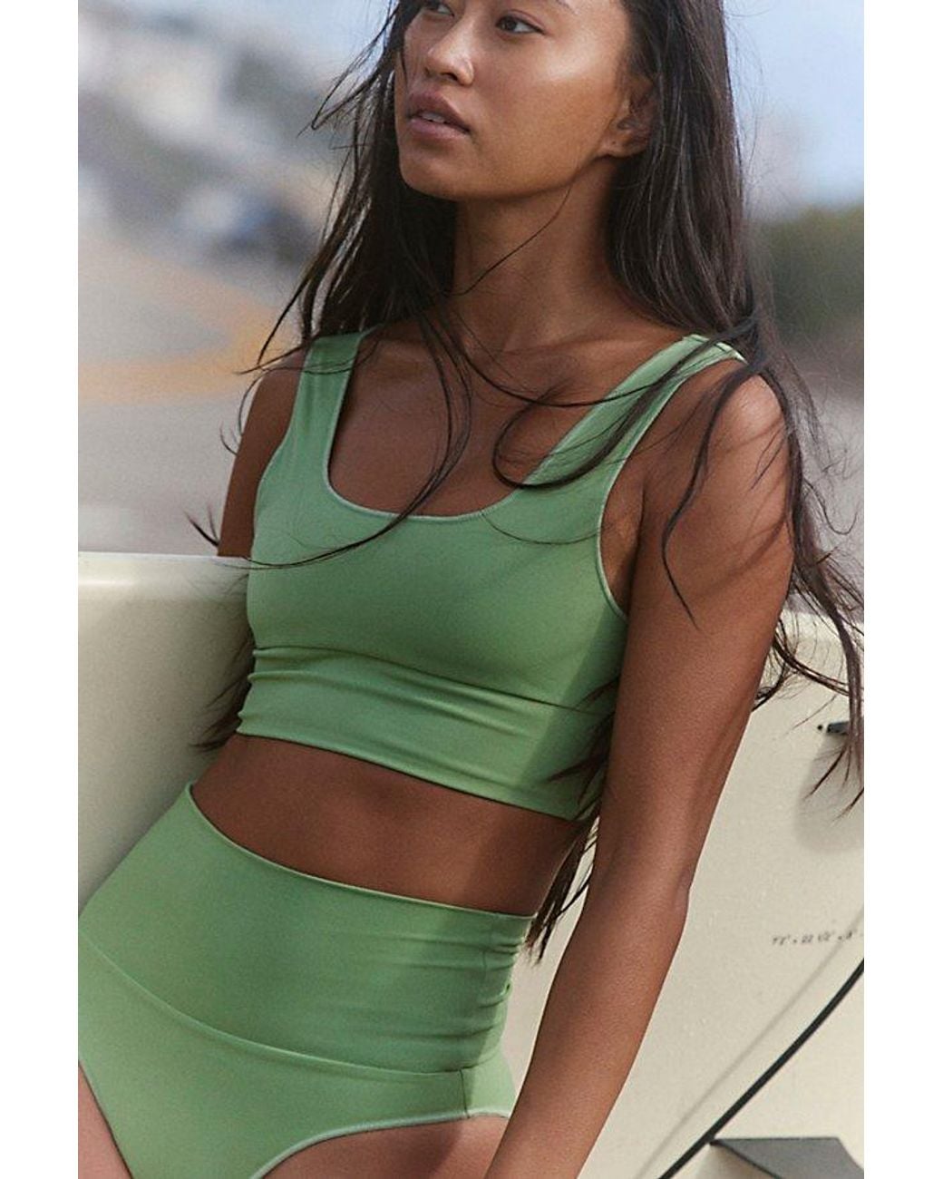 It's Now Cool Green The Contour Crop Surf Top