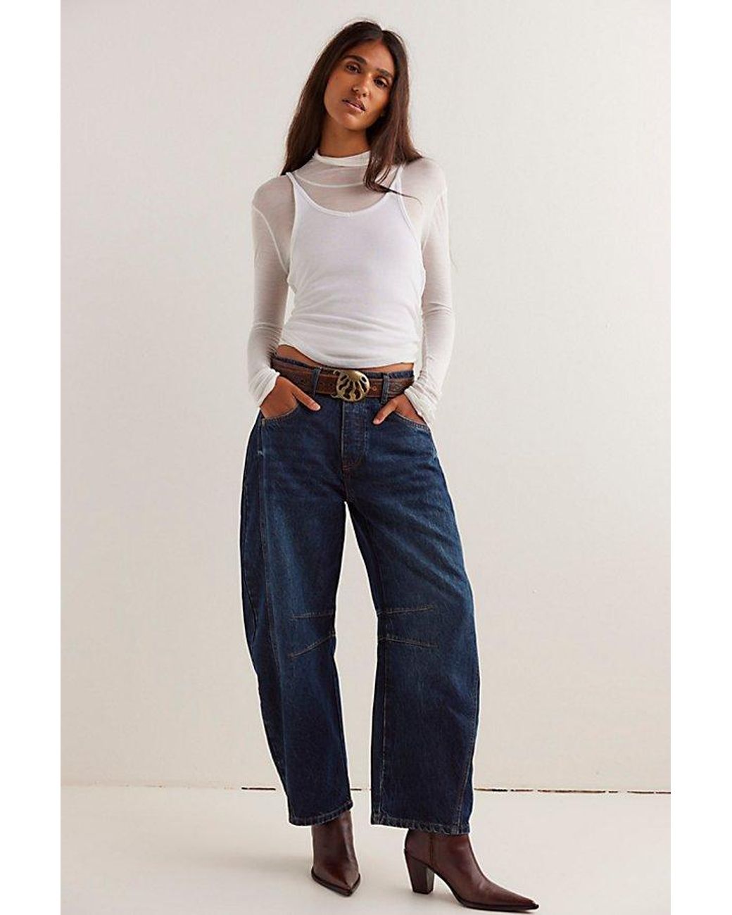 Free People Blue We The Free Good Luck Mid-Rise Barrel Jeans